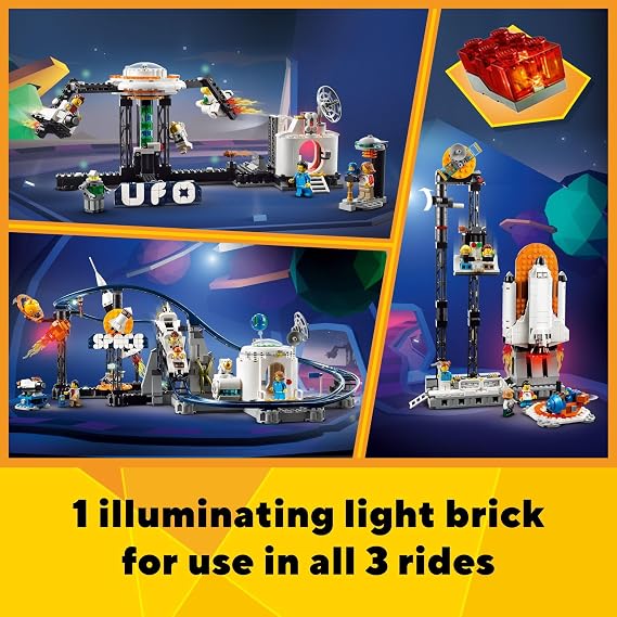 LEGO Creator 3 in 1 Space Roller Coaster Building Toy Set Featuring a Roller Coaster, Drop Tower, Carousel and 5 Minifigures, Rebuildable Amusement Park for Kids Ages 9+, 31142