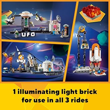 LEGO Creator 3 in 1 Space Roller Coaster Building Toy Set Featuring a Roller Coaster, Drop Tower, Carousel and 5 Minifigures, Rebuildable Amusement Park for Kids Ages 9+, 31142