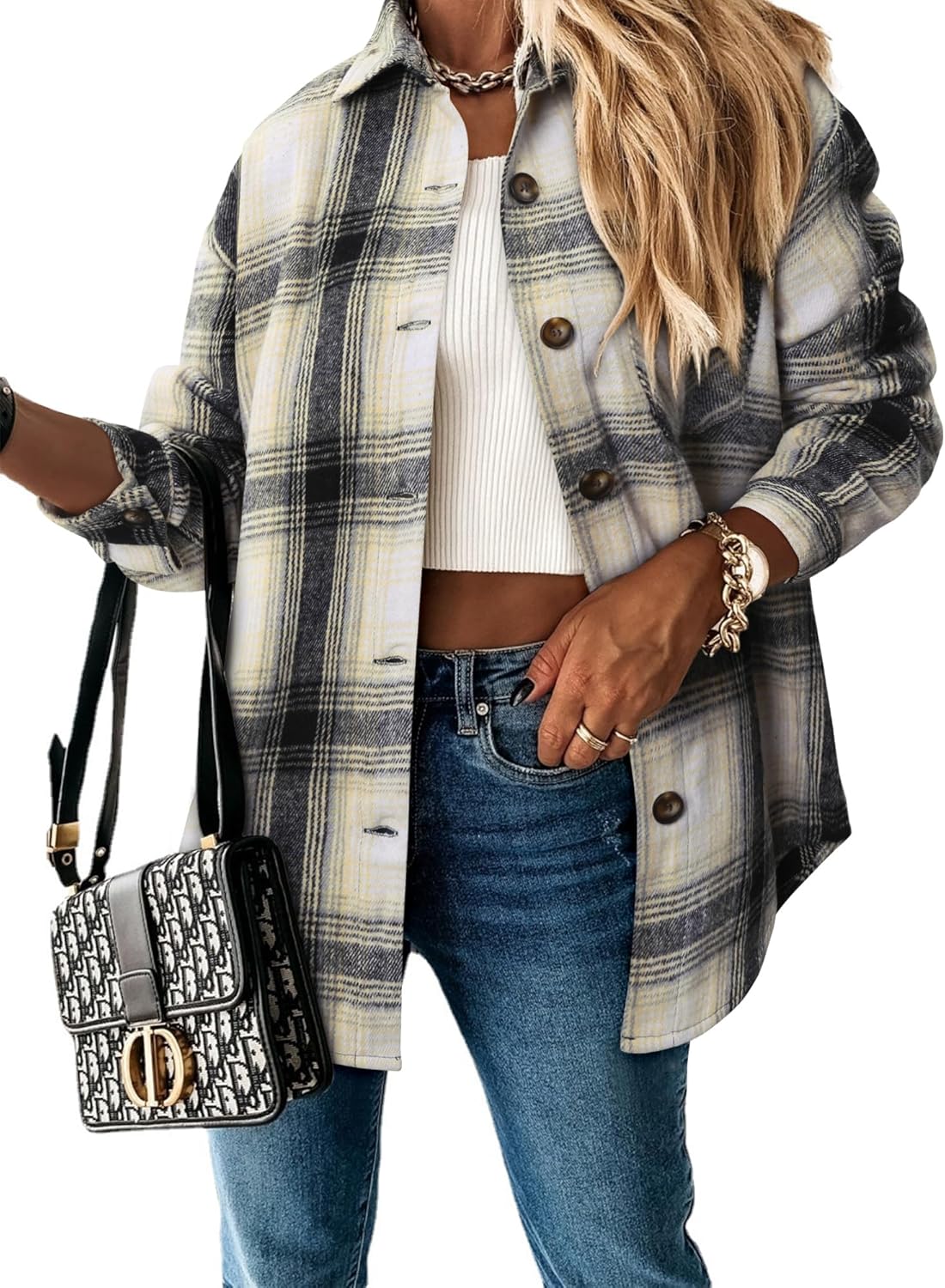 ZOLUCKY Womens Shackets Jacket Plus Size Long Sleeve Button Down Shirts Blouses Tops - Image 4