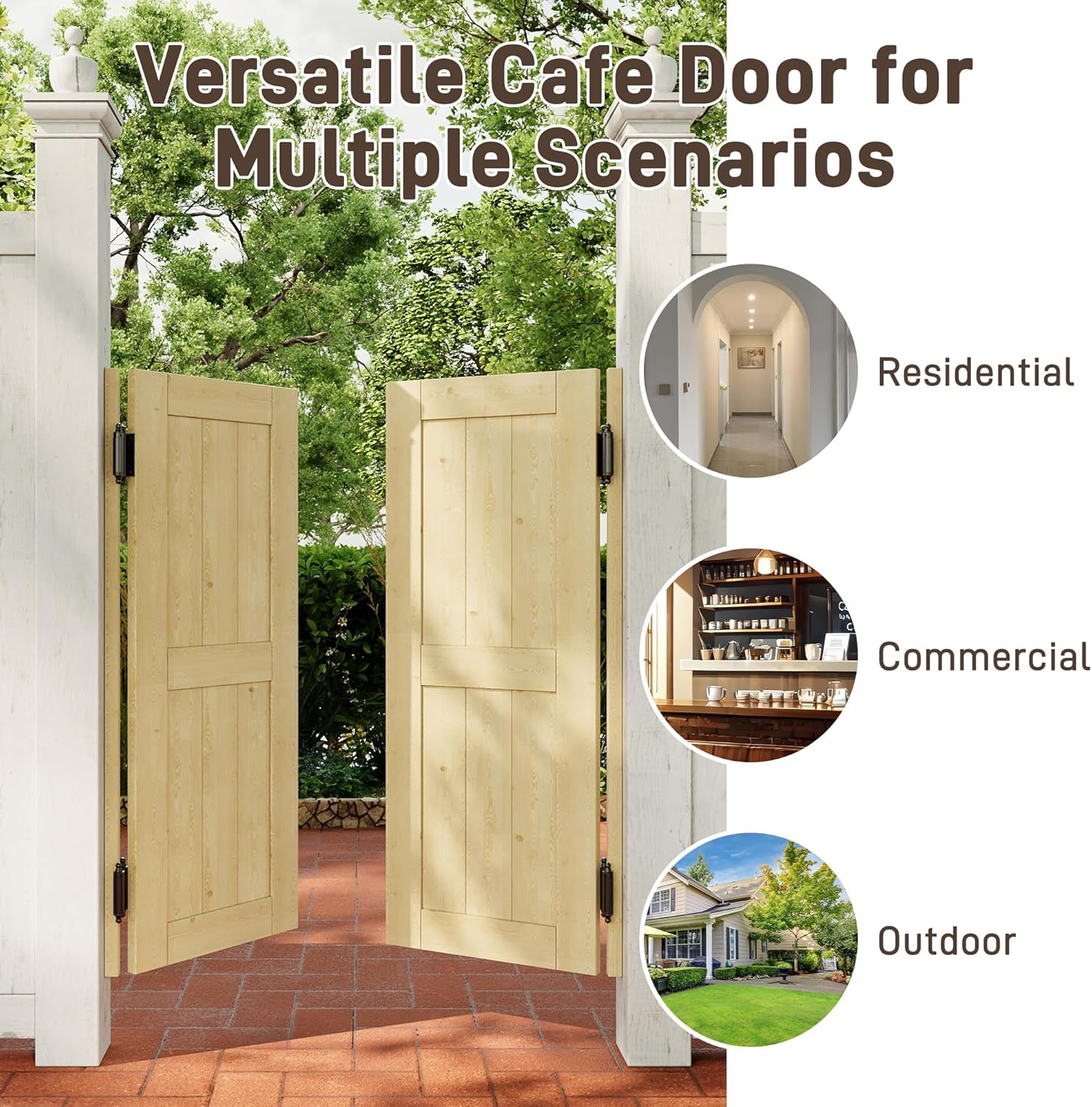 30" x 42" Swinging Saloon Door, Double Solid Wooden Cafe Doors, Swing Half Door for Commercial, House, Porch, Kitchen, Doorways, Bar, Restaurant, Hallway Partition Door for Indoor & Outdoor