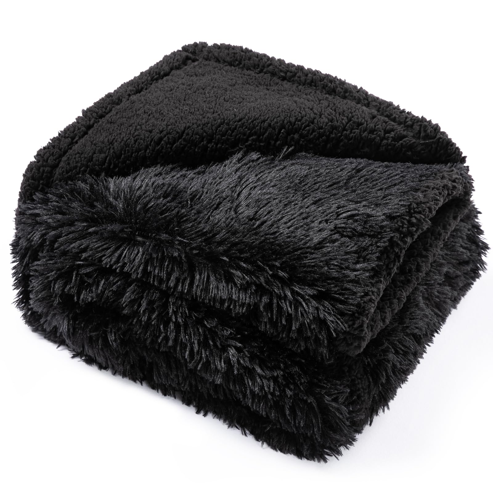 Maidewow Fluffy Long Faux Fur Throw Blankets for Couch Black Calming Pet Blanket for Small Dogs Puppy Warm Sofa Bed Winter Covers(Black,XS-28x20in)
