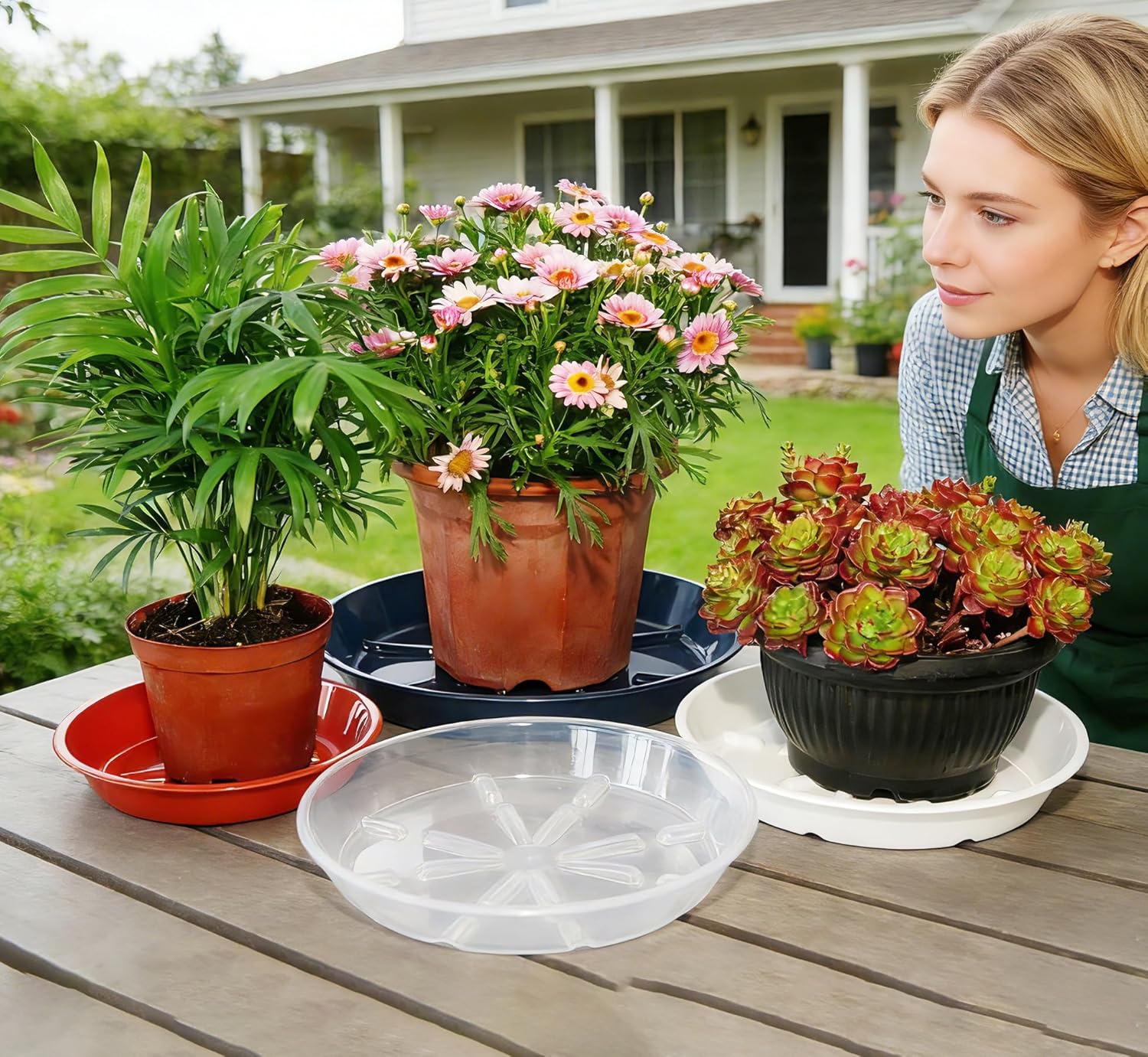 4 Pack of 14 inch Plant Saucer Plant Tray, Plastic Plant Saucer, Plant Tray for Pots, Plant Saucers for Indoors Planter, Garden Water Plate Bowls for Gallon Grow Bags (Terracotta)
