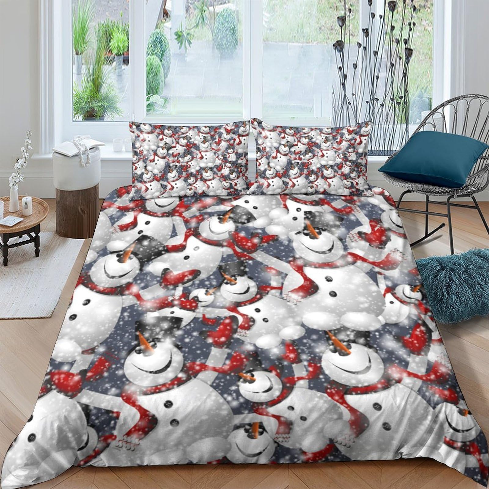 Ctjqhvkz Style-8 3D Printed Snowman Fitted Sheet Microfiber Soft Breathable Christmas Tree Bed Cover For Bedroom Dorm Decoration Single（135X200cm）