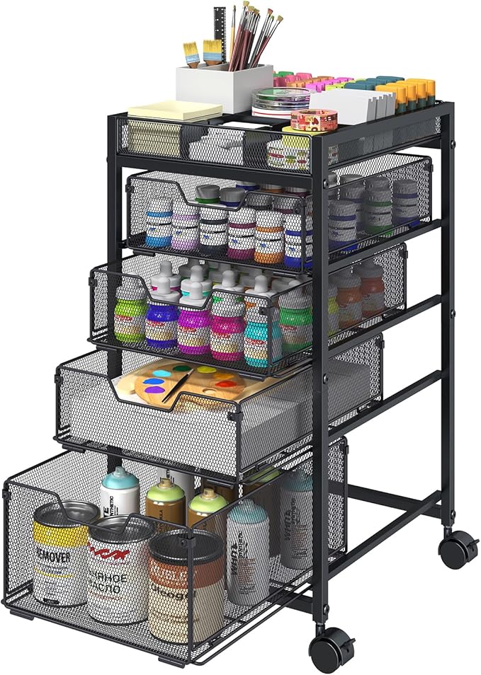 Rolling Art Supply Cart with Dividers