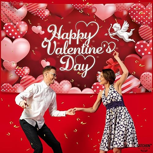 Miniatura 4 de KatchOn, Telón de fondo de feliz día de San Valentín, extragrande, 72 x 44 pulgadas, pancarta de feliz día de San Valentín para decoraciones del día
