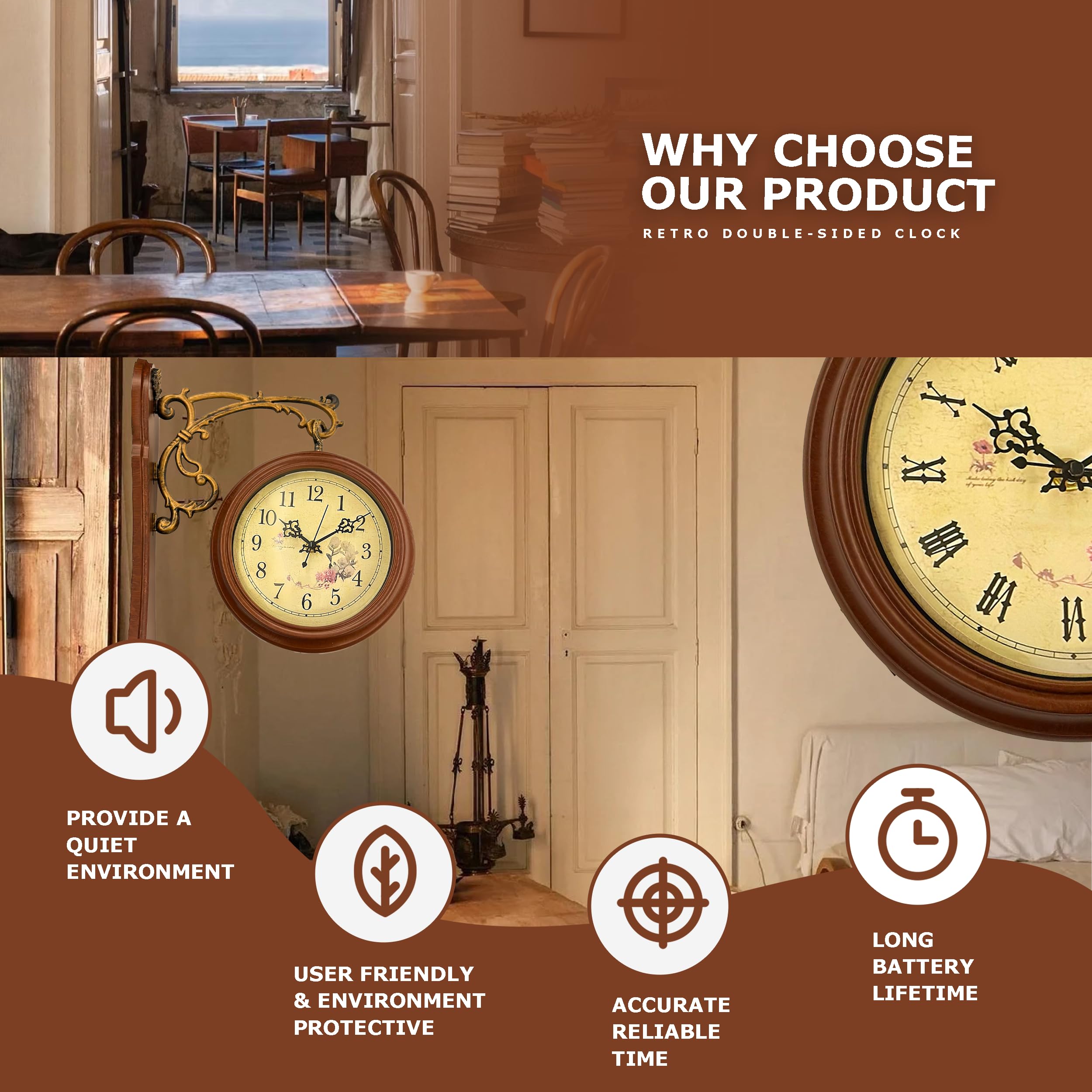 Amazon.co.jp: 9インチ 両面壁掛け時計 ヴィンテージ