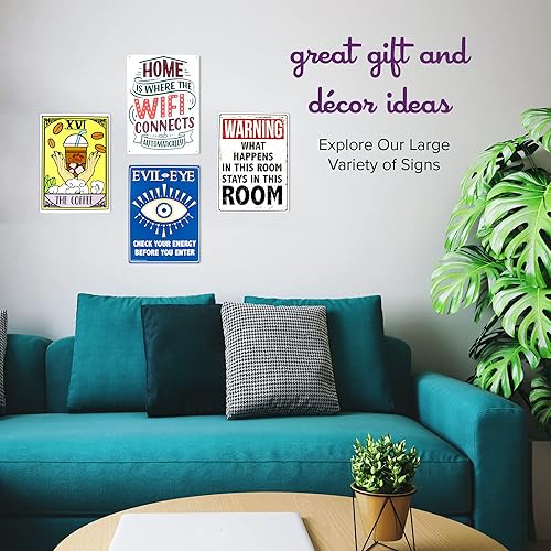 Miniatura 7 de Letrero de metal de mal de ojo, decoración de pared fácil de colgar, divertidos letreros de lata para cueva de hombre, decoraciones de metal para