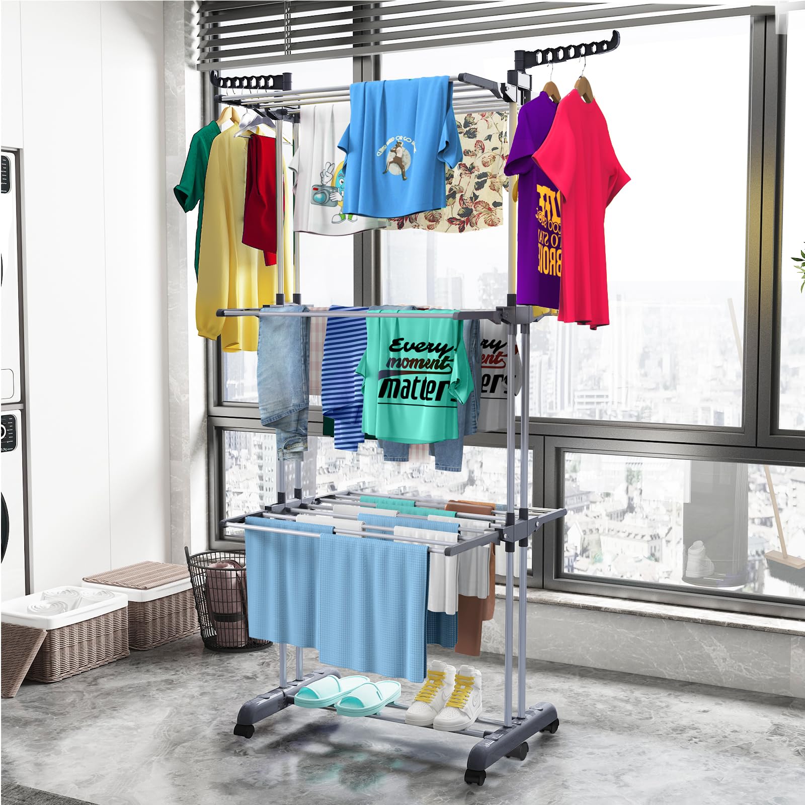 Innotic Sèche-Linge à 4 Niveaux en Acier Inoxydable - Grande Base Pliable - pour intérieur et extérieur (Gris)