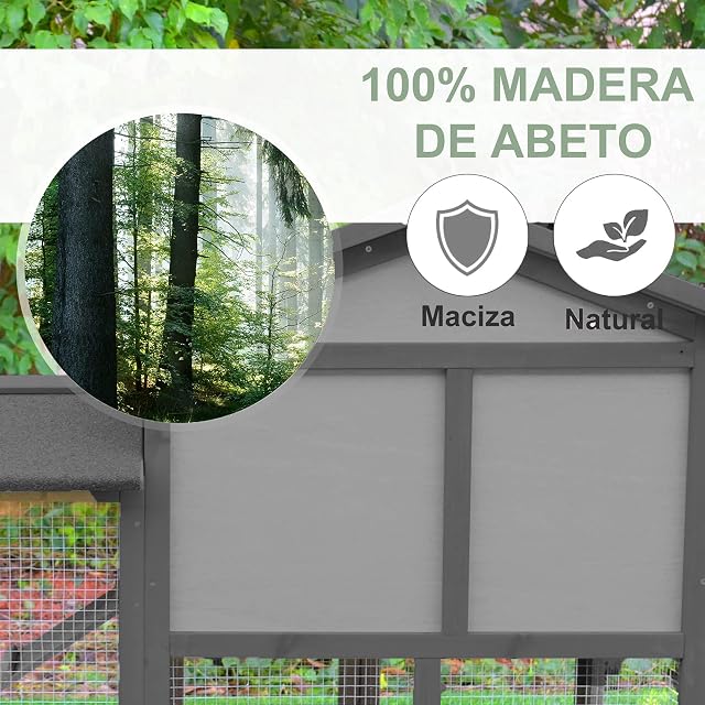 Foto 6 de 8 de PawHut Conejera Madera de Exterior Jaula para Conejo con Bandeja Extraíble Rampa Antideslizante Incorporadas…