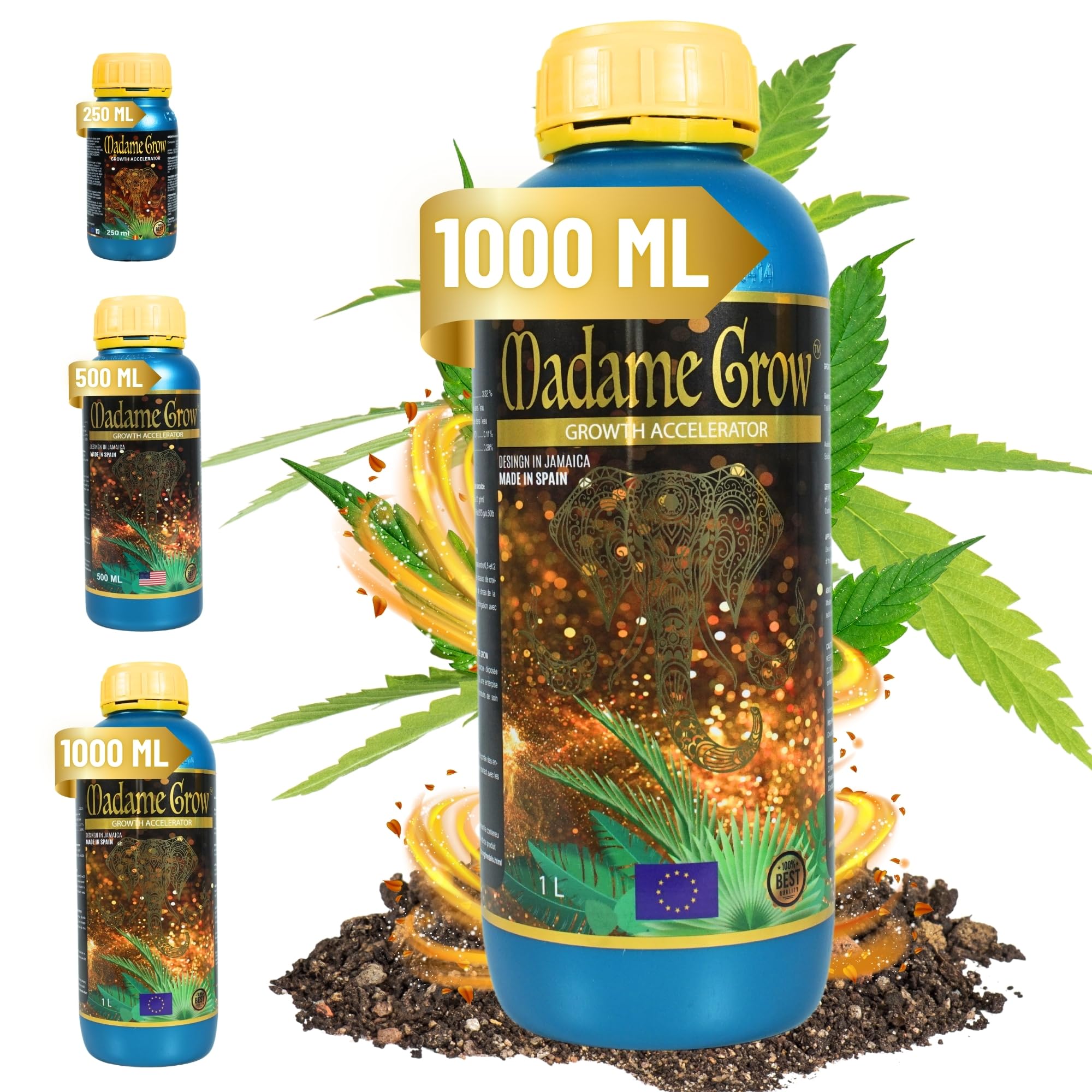 MADAME GROW Growth Accelerator 1 Litro | Enraizante Orgánico y Abono Crecimiento 2 en 1 | Estimulador de Raíces Blancas | Fertilizante Crecimiento para Esquejes y Trasplantes