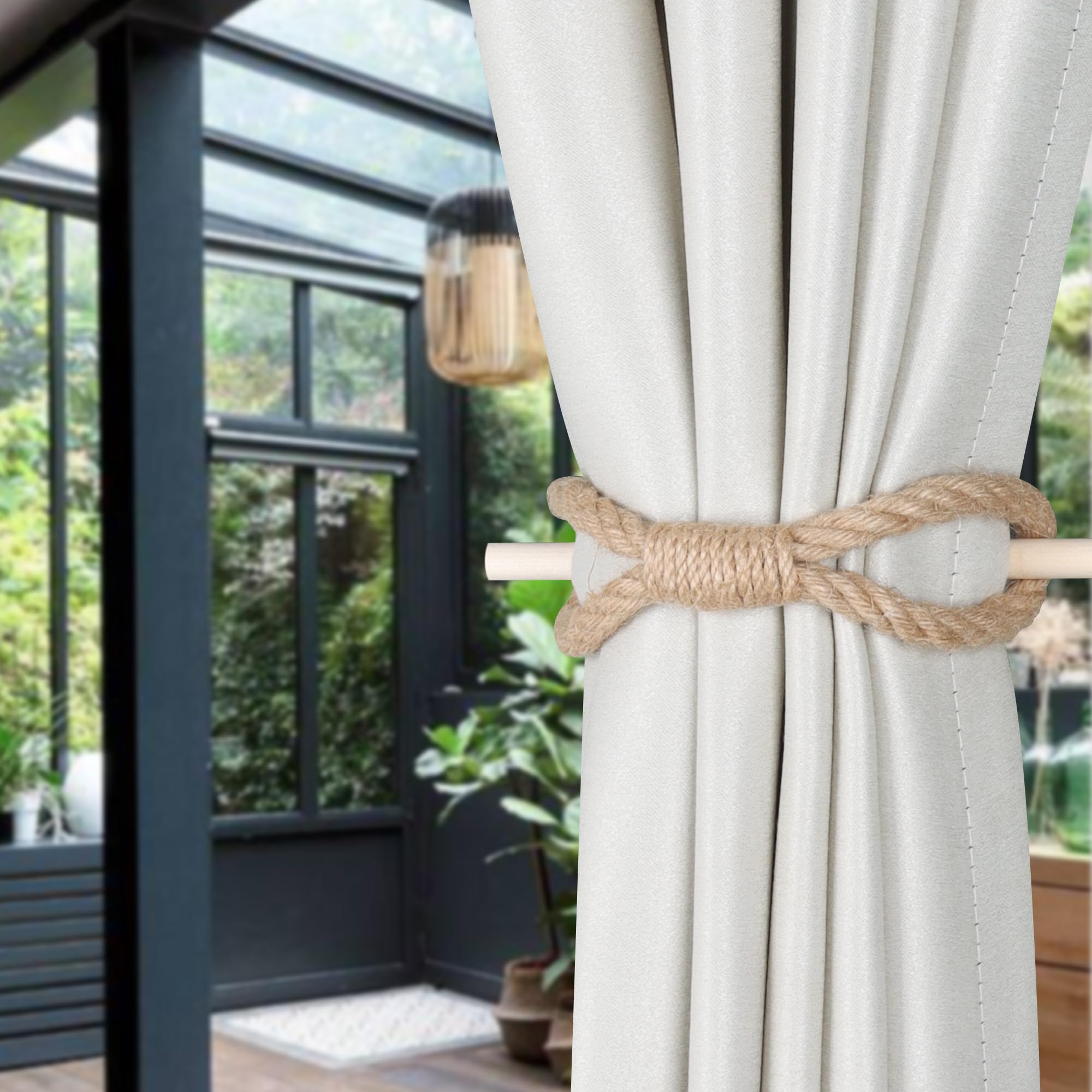 Lot De 4 Embrasses De Rideaux En Coton Chanvre Tissé Main - Style Bohème, Ajustables | Pour Décoration Salon, Chambre | Installation Sans Perçage