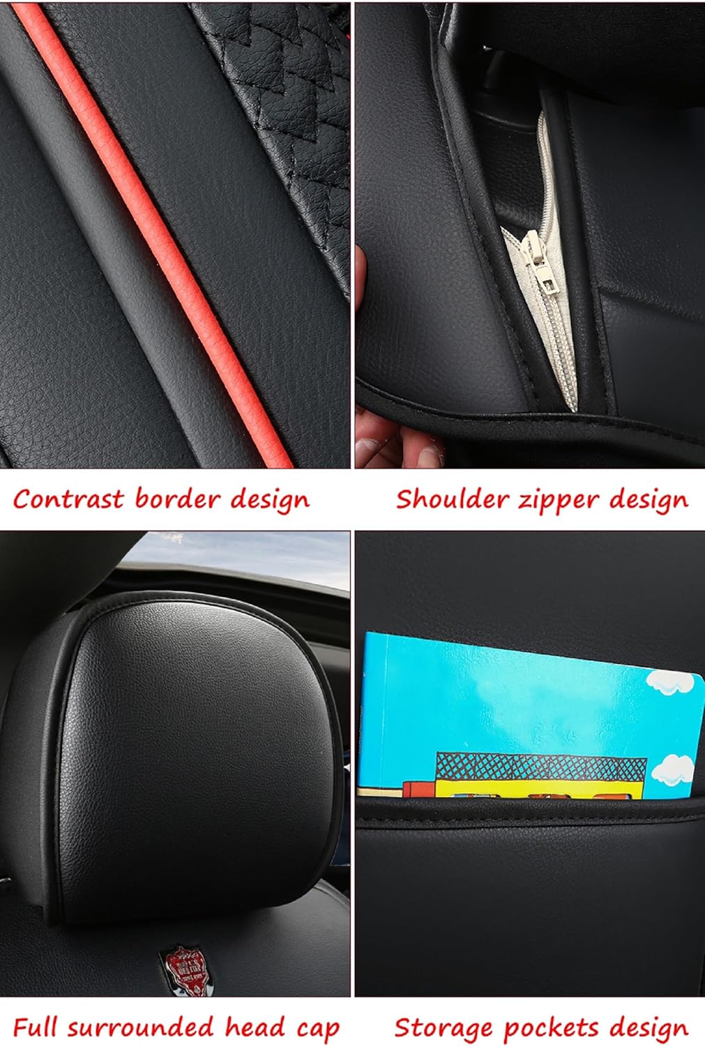 Car Seat Covers Full Set, Universal Leather Automotive Seat Protector for Ram 1500 2011 Vehicles, Waterproof and Non-Slip 5 Seats Luxury Car Seat Cushion (Black/White)
