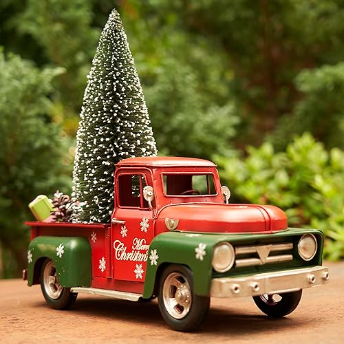 Miniatura 5 de Zaer Ltd. Autos de Navidad de tamaño grande de 14 pulgadas de largo, estilo vintage, con accesorios adjuntos (camioneta roja)