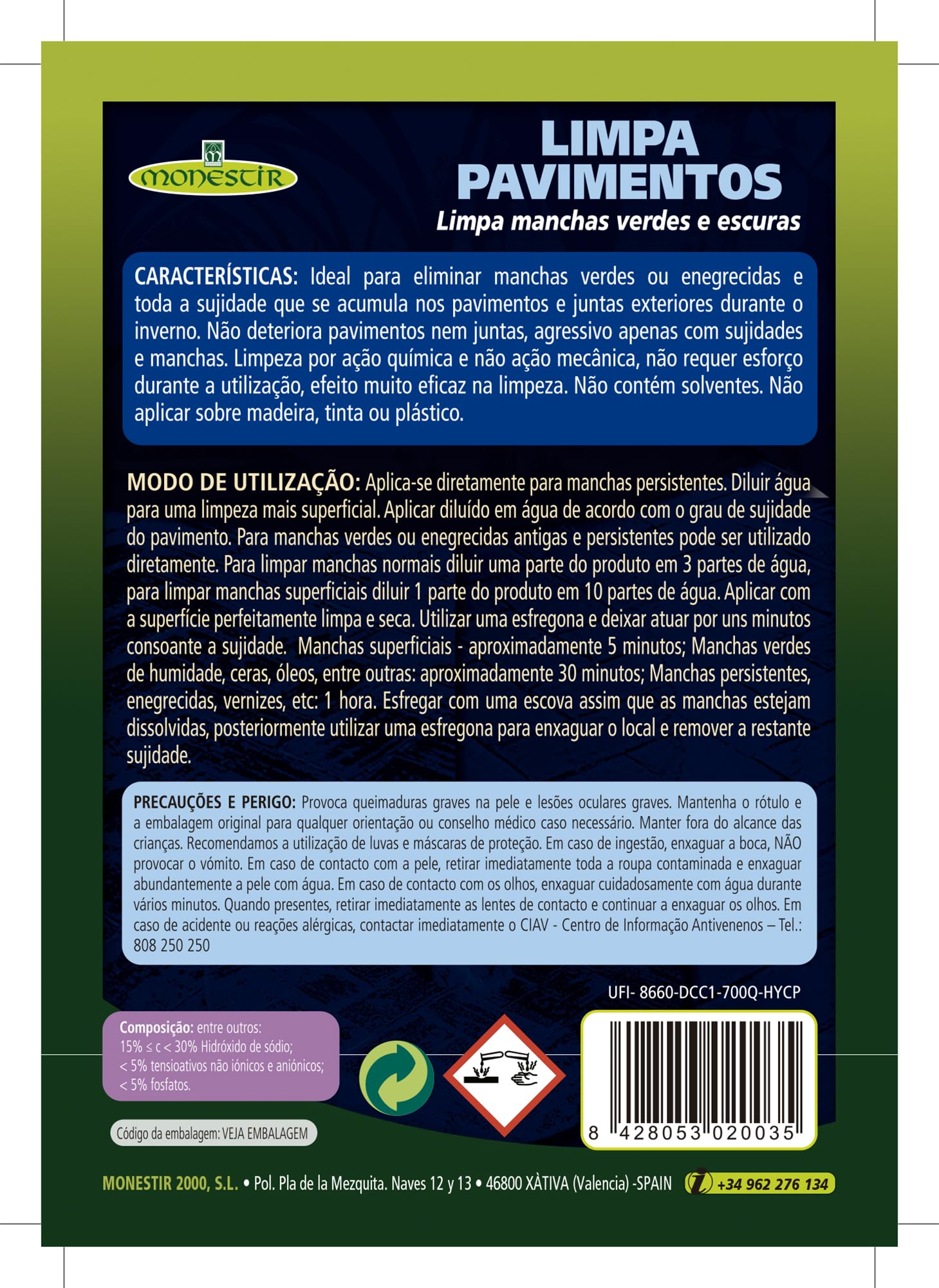 MONESTIR - Limpiador Pavimentos Exteriores - 5 Litros