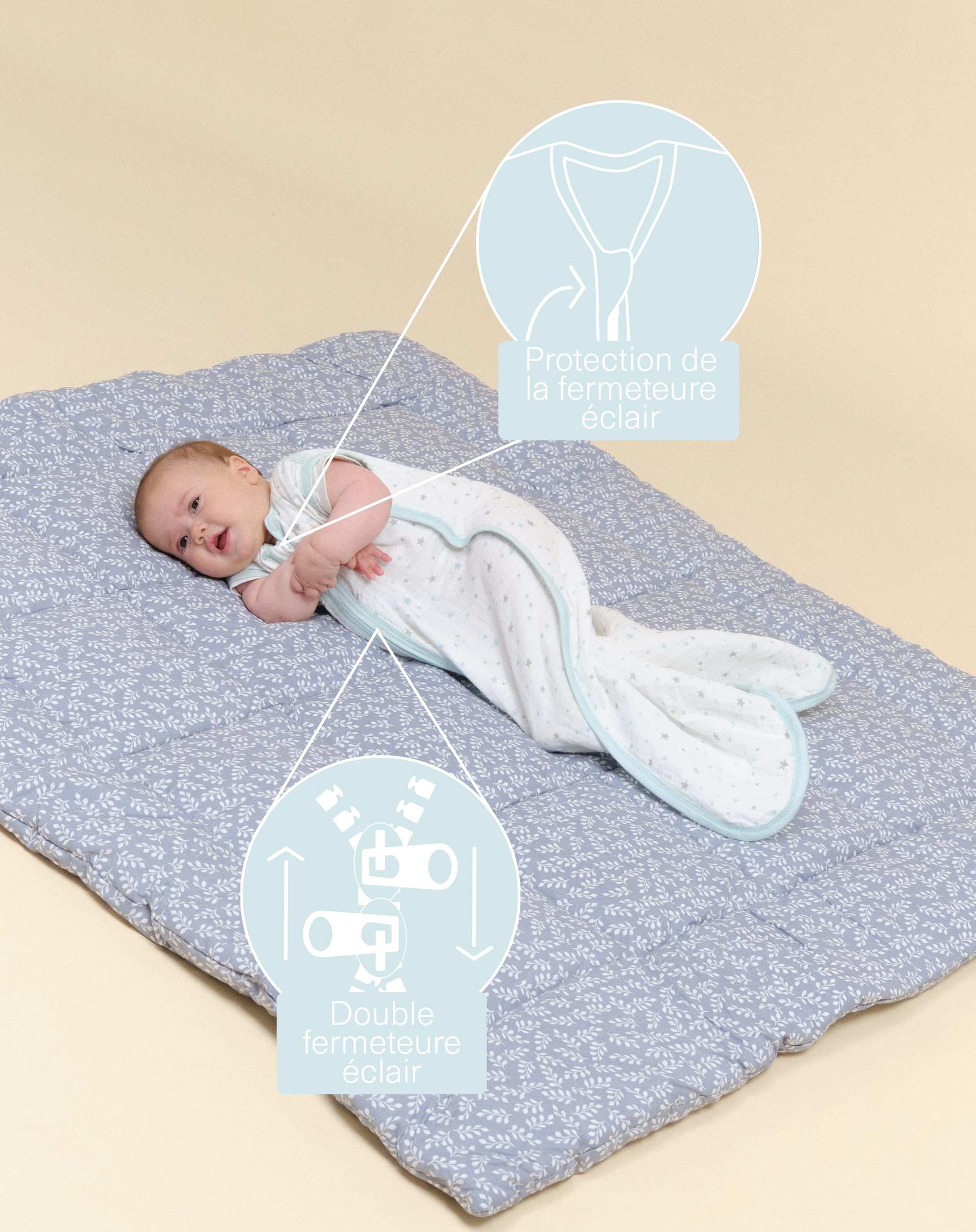 molis&co. Gigoteuse pour bébé 100% coton. 0.4 TOG. 0 à 6 Mois. Idéal pour l’été. Blue Sky – Bleu. Douceur et fraîcheur dans une seule couche de tissu.