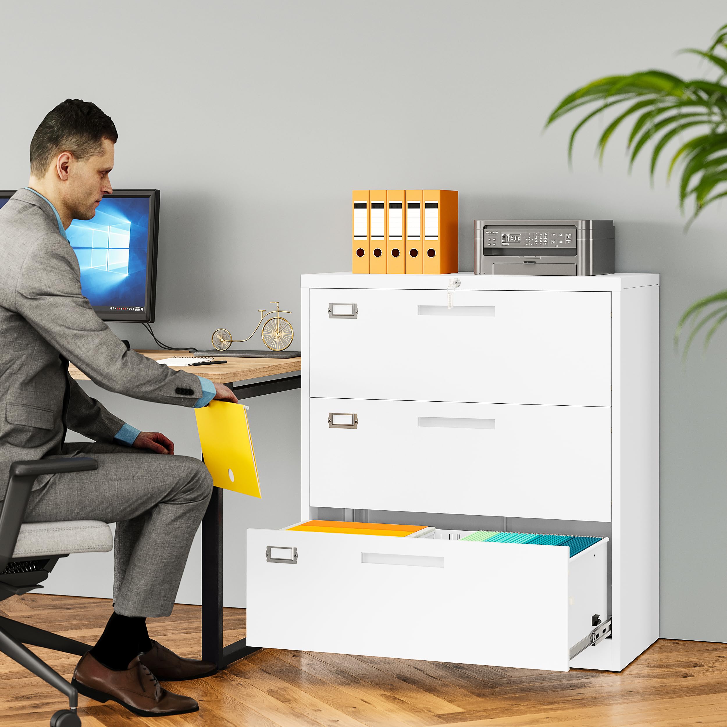 Amazon.com : SISESOL 3 Drawer Lateral File Cabinet with Lock,White