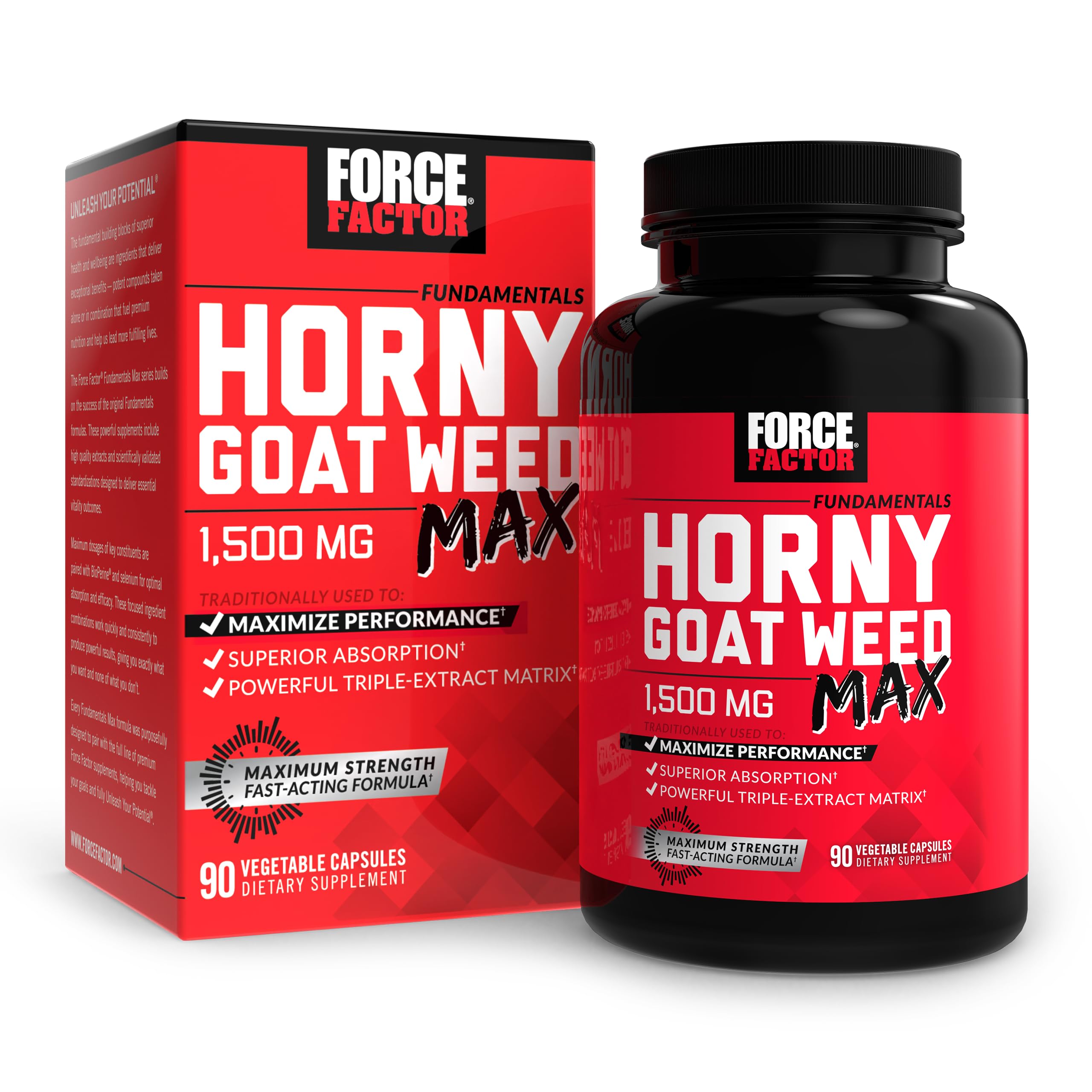 FORCE FACTOR Horny Goat Weed Max, Horny Goat Weed for Men and Women to Maximize Performance and Drive, Triple-Extract HGW Horny Goat Weed Herbal Supplement, 1500mg, 90 Capsules