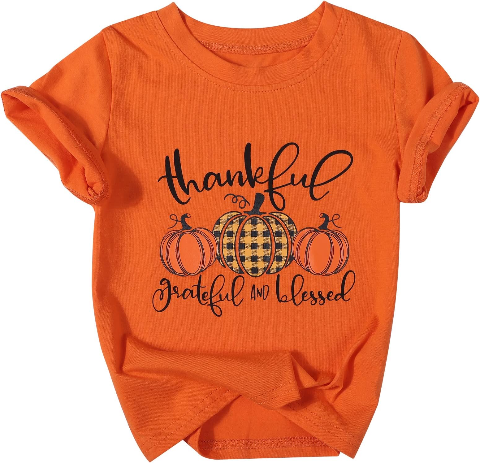 Toddler Thanksgiving Shirts Thankful Grateful Blessed Shirts Baby Boys Girls Pumpkin Graphic Tees Short Sleeve Tops