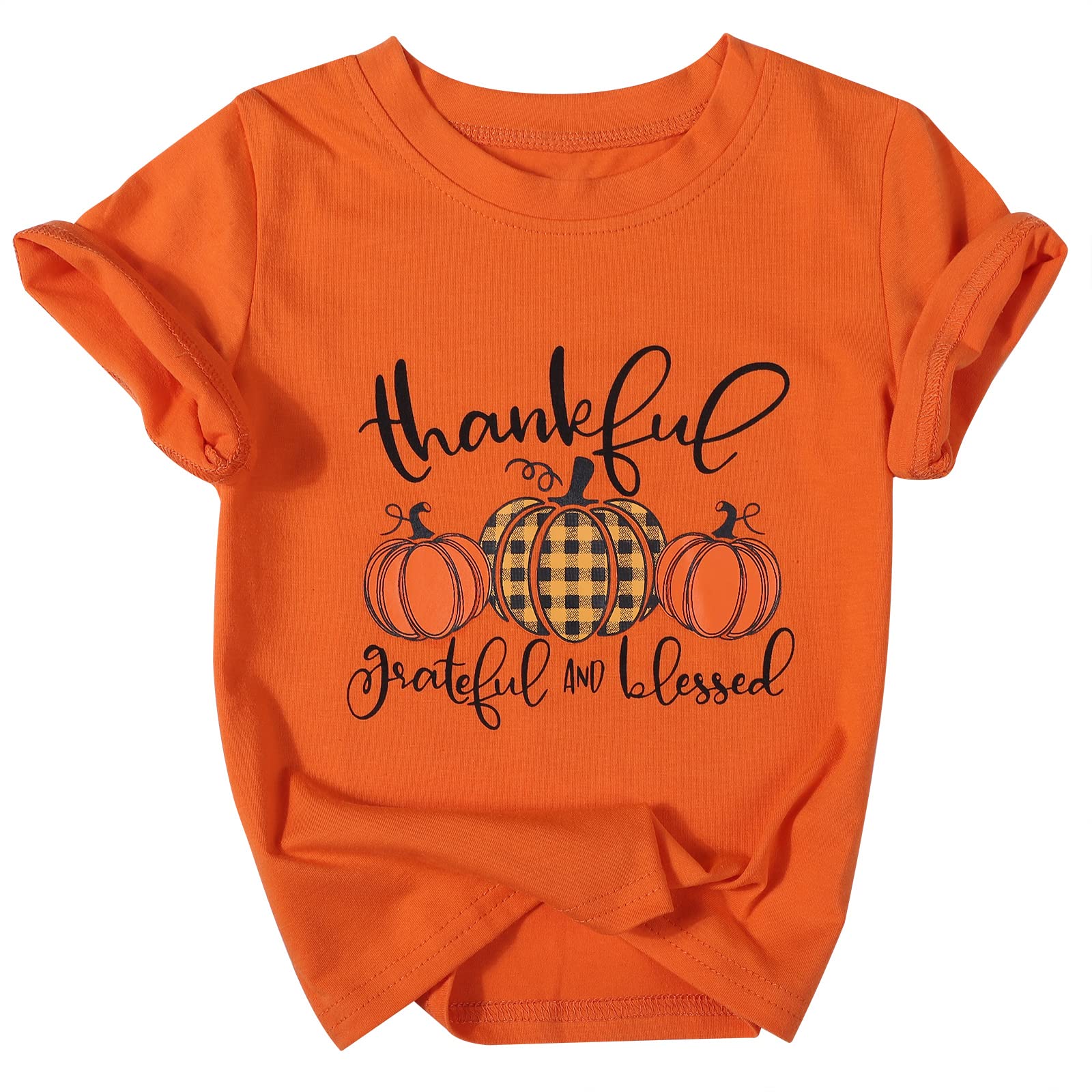 Toddler Thanksgiving Shirts Thankful Grateful Blessed Shirts Baby Boys Girls Pumpkin Graphic Tees Short Sleeve Tops
