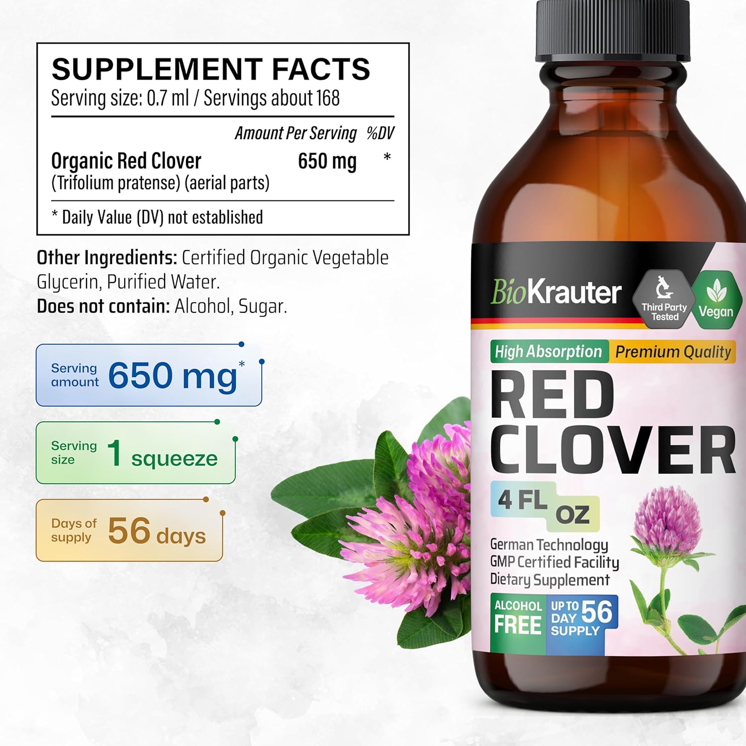 BIO KRAUTER Dong Quai Tincture 4 Fl. Oz. & Red Clover Tincture 4 Fl. Oz.