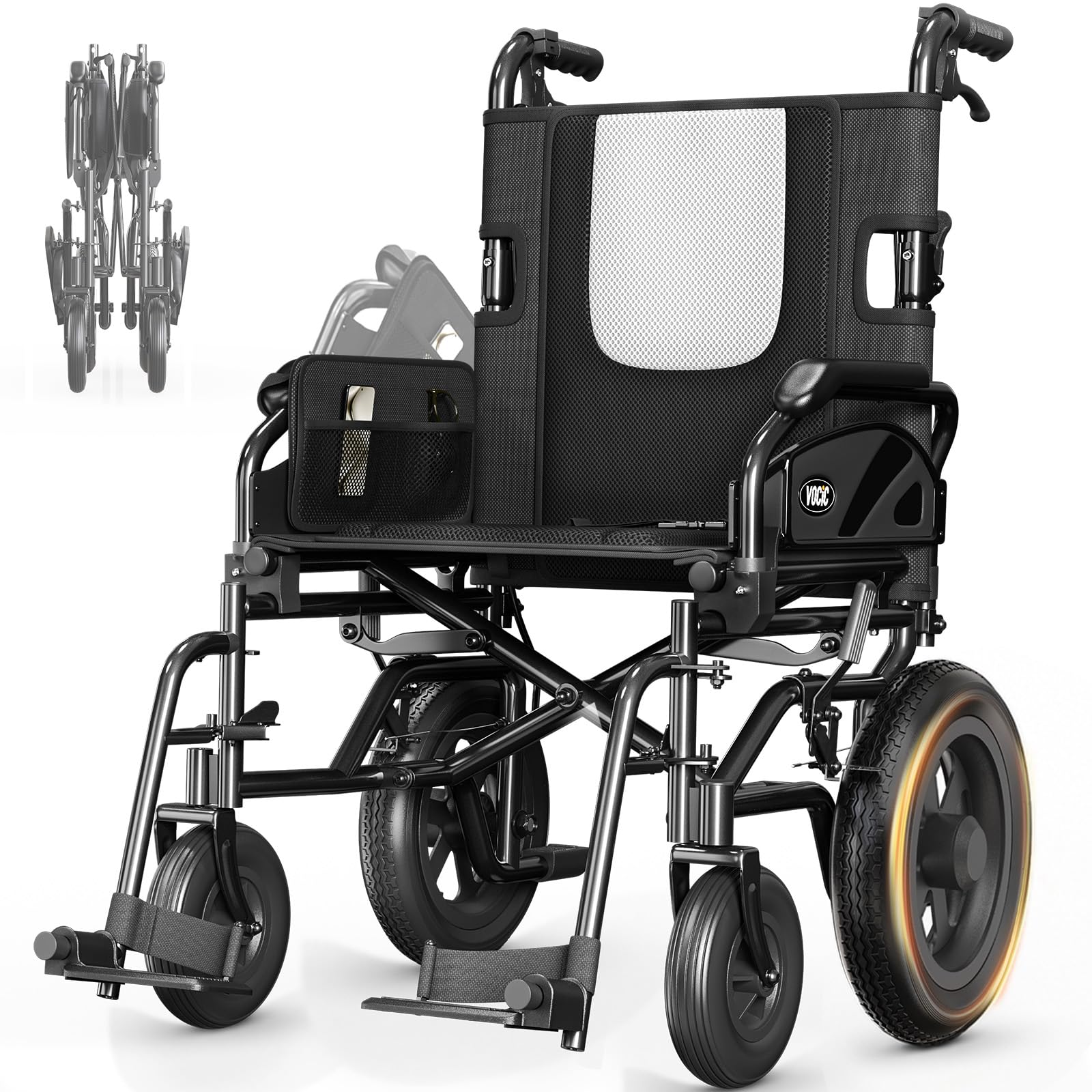 VOCIC U11 Sedia a Rotelle Pieghevole Leggera 13KG Stretta | Carrozzina per anziani fino a 136KG,30CM ruote fuoristrada,cuscino 3D,doppio freno,alluminio|Grigio Chiaro