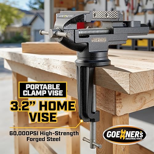 Miniatura 2 de Tornillo de mesa o tornillo de banco de 3.2 pulgadas, tornillo de banco giratorio de 360° con abrazadera portátil para el hogar con yunque grande