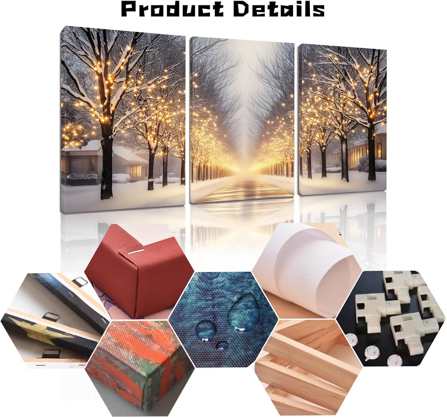Hunanies Winter Trees Canvas Wall Art, Christmas Canvas Print, Winter Wall Decor, Snow Scene Painting Print, Merry Christmas Wall Art, Home Wall Decor (16" x 24" x 3 pcs)