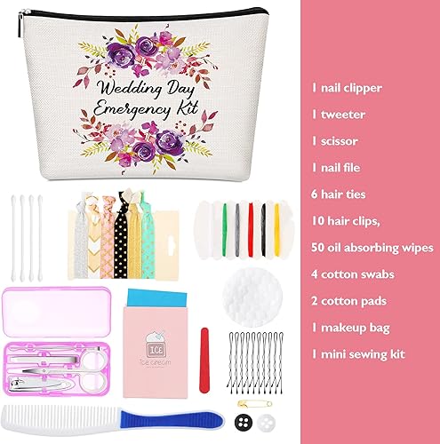 Miniatura 14 de Kit floral de emergencia de boda para novia, juego de supervivencia de boda con bolsa de maquillaje, kit de despedida de soltera, regalo de regalo
