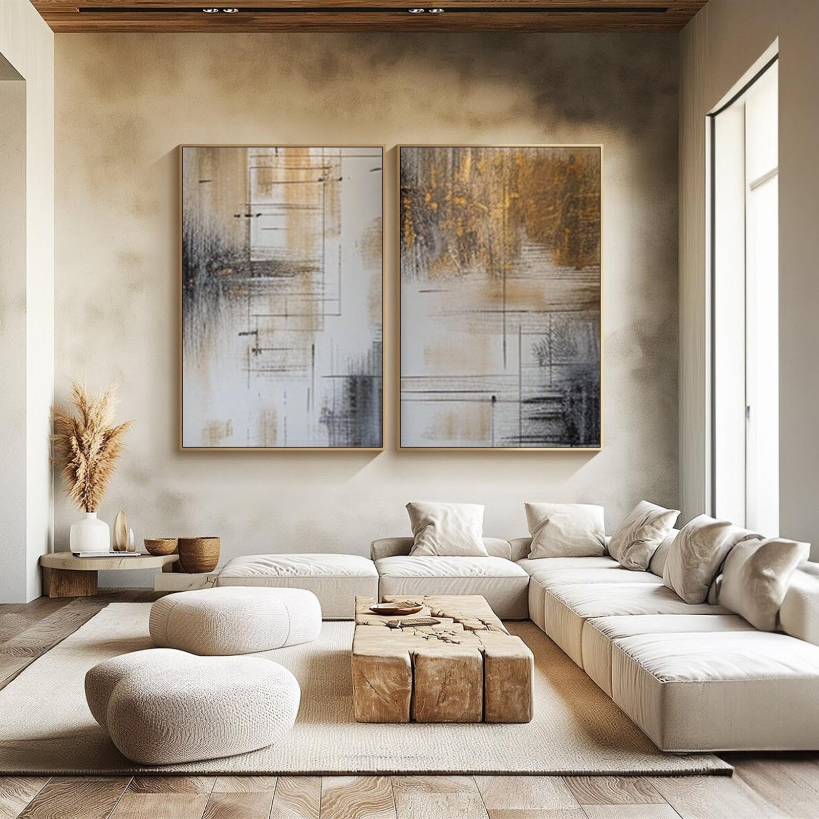 IEUUUB Abstract Painting on Canvas Large Wall Decor Set Of 2 Modern Abstract Painting Large Textured Wall Art Living Room Decor 42x60cm(17x24in) x2 with frame