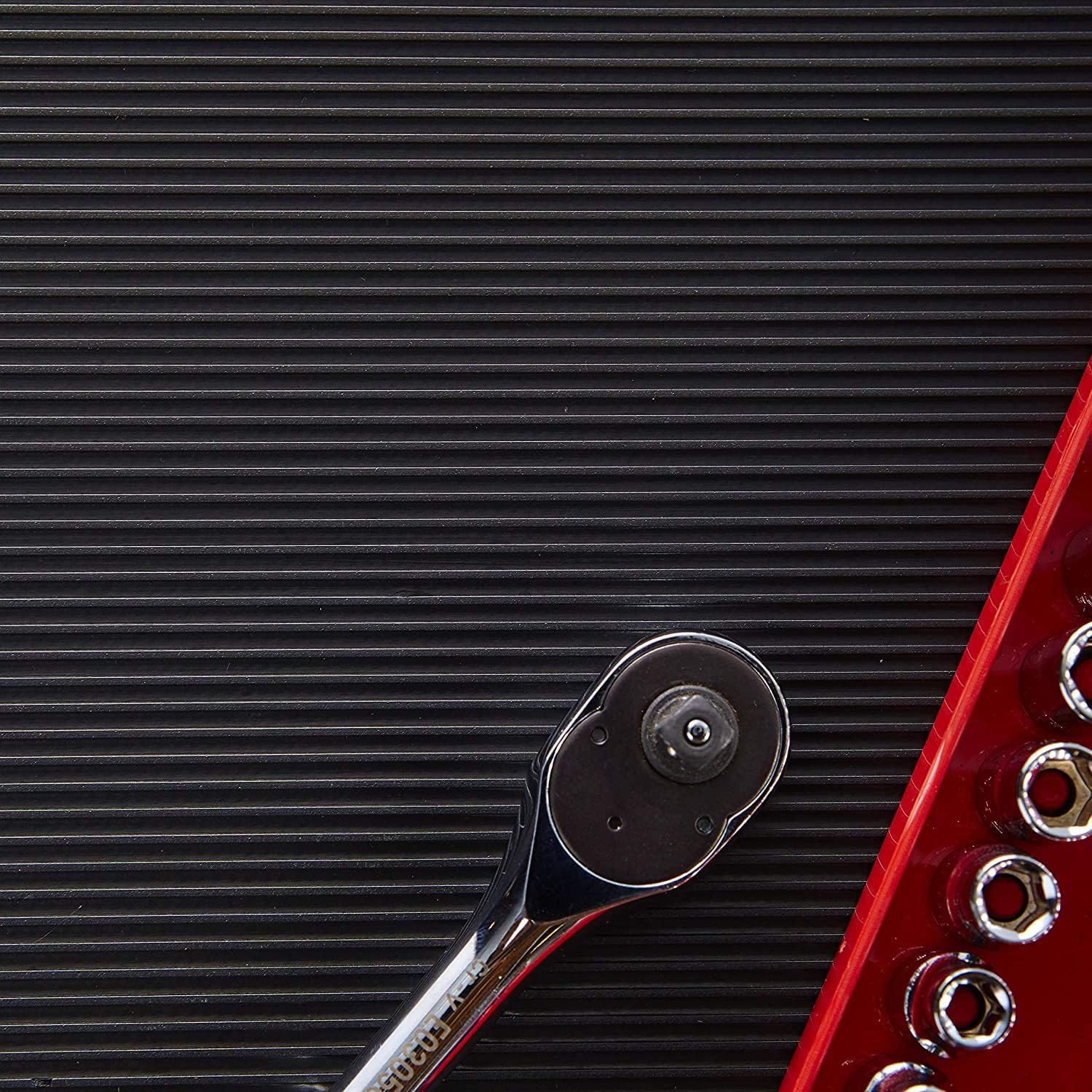 RESILIA Ribbed Tool Box Liner Mat - Heavy Duty Non Slip V-Groove Liners - Toolbox, Drawer, Shelf, & Cabinet Organizer Mats, Workbench Storage Insert, 18 Inch x 25 Foot, Black, Made in the USA