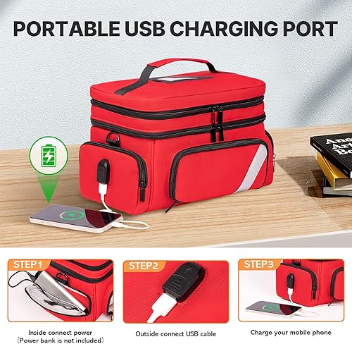 Miniatura 3 de JKAOO Organizadores médicos y bolsa de almacenamiento vacía con USB, bolsa médica de viaje con bolsa pequeña portátil, bolsa médica impermeable para