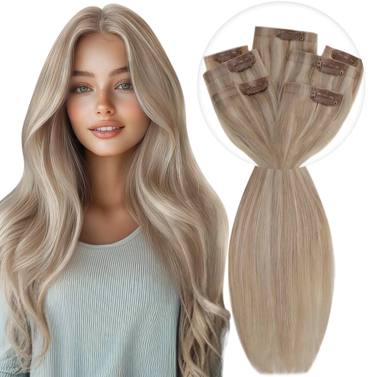 Vivien Brown Clip in Hair Extensions Darkest Brown to Light Brown Balayage Hair Extensions for Women Clip in Hair Extensions Human Hair 22 Inch 120g 7pcs #2/8/2 — view 40