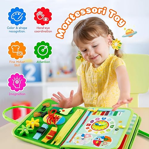 Miniatura 4 de YUOLITA Juguete Montessori de tablero ocupado para niños de 1 a 4 años, tablero sensorial educativo, juguete de aprendizaje preescolar para aprender