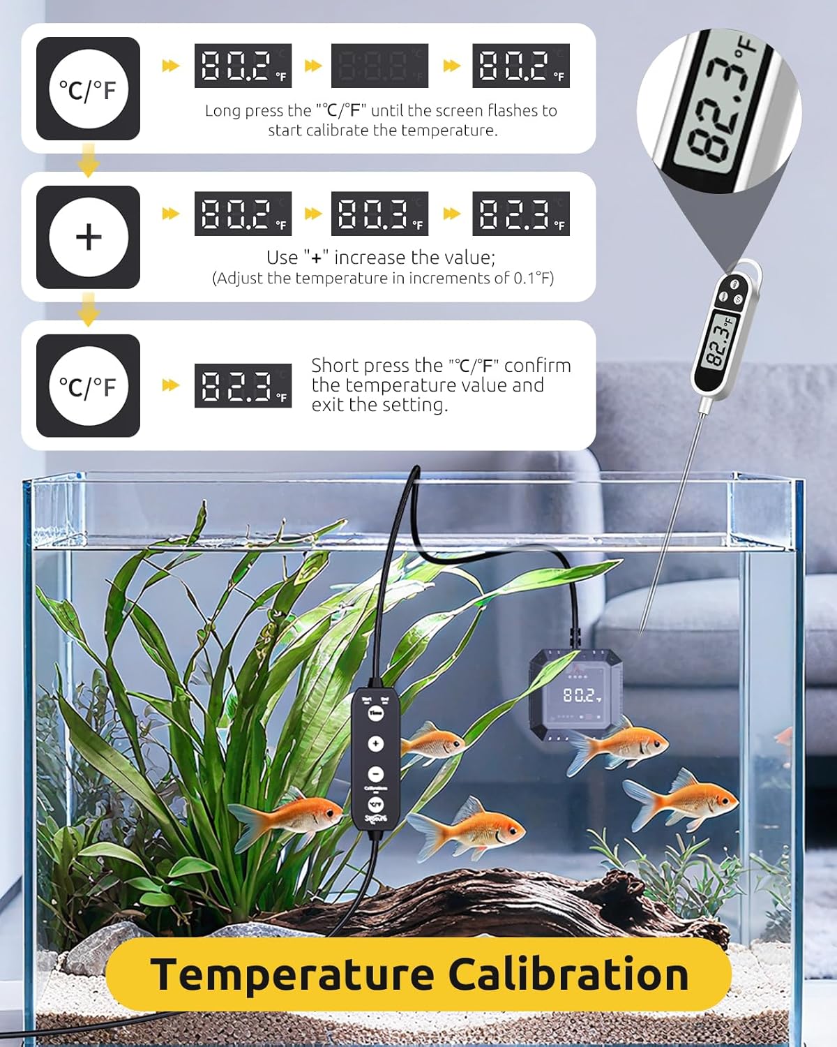 Aquarium Magnetic Cleaner Thermometer & Aquarium Thermometer Submersible
