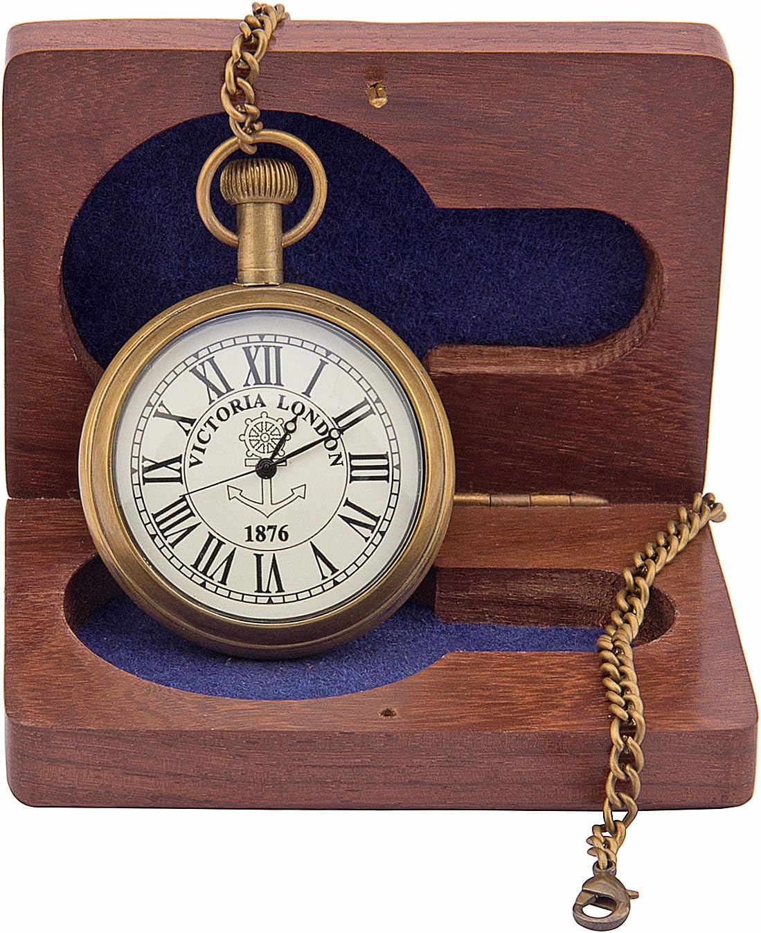 Kartique Antique Style Brass Pocket Watch With Roman Numbers, Dial Victoria London 1876