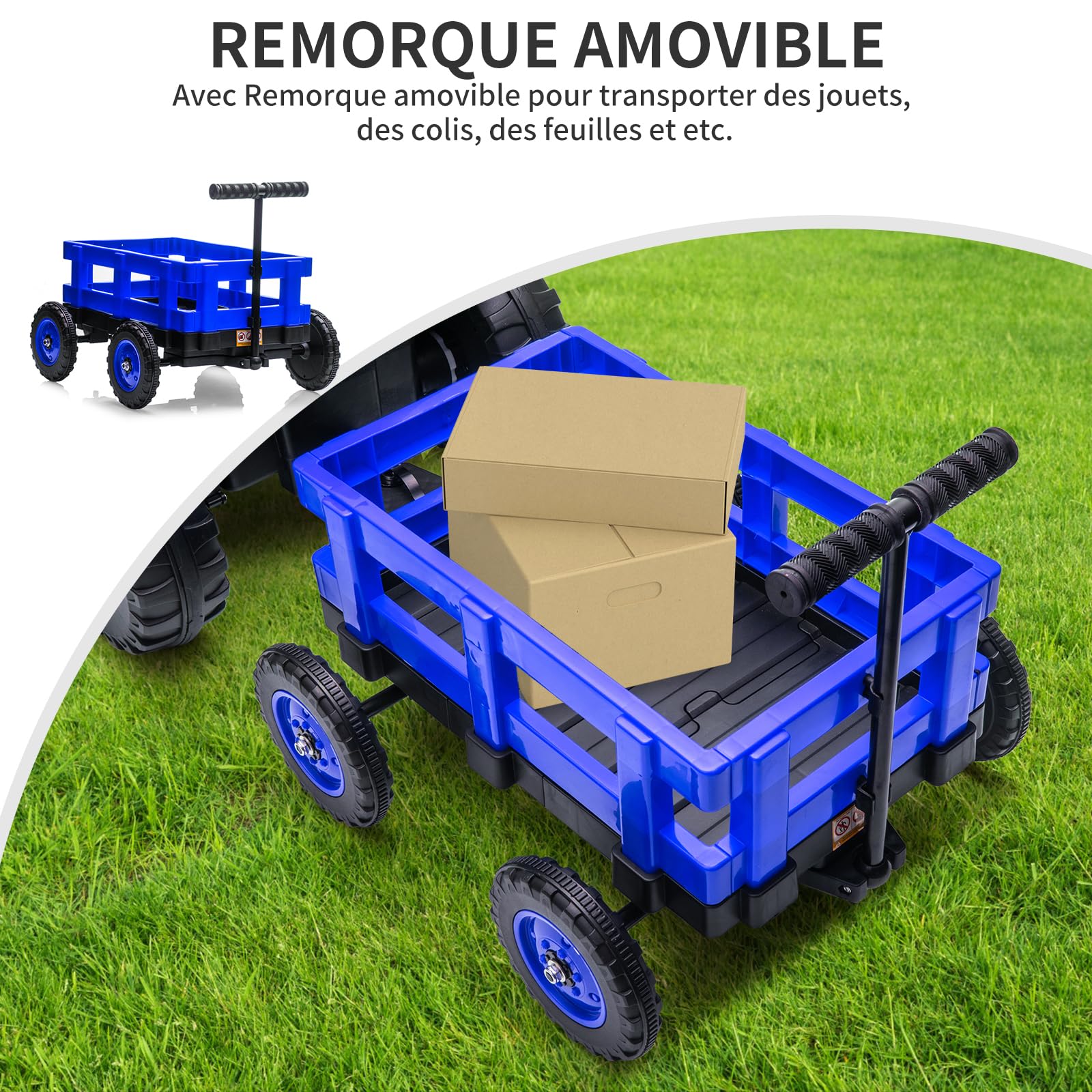 Zstar Tracteur électrique Enfant 12V avec remorque Amovible – Double Moteur, 6 Roues, phares LED, Musique, klaxon, télécommande 2.4G, 3 Vitesses, Ceinture de sécurité, Batterie puissante – Véhicule