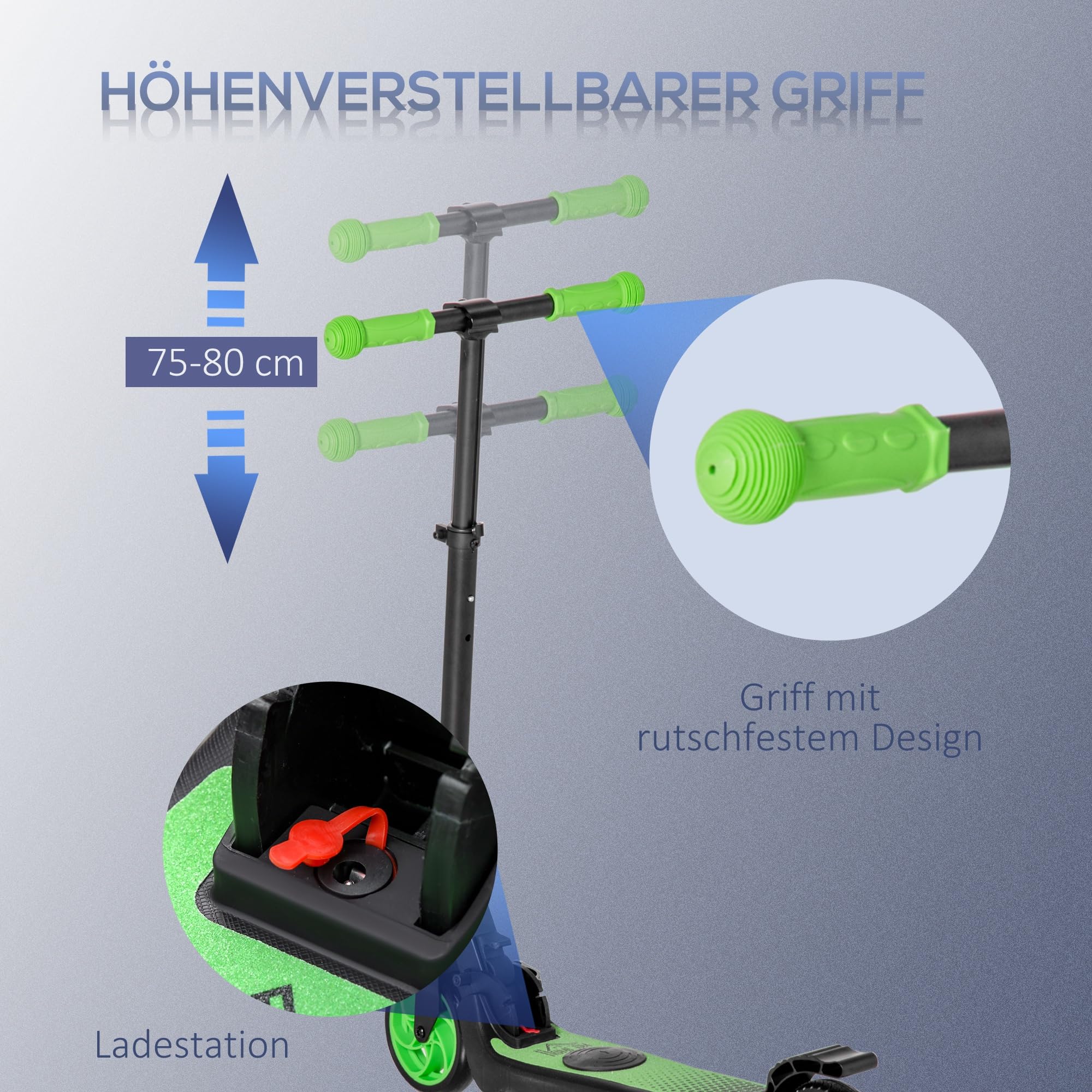 HOMCOM E-skuter elektryczny 120 W silnik 6 km maks. zasięg 8 km/h elektryczny Obciążenie do 50 kg, e- dla osób w wieku 6+ zielony+biały