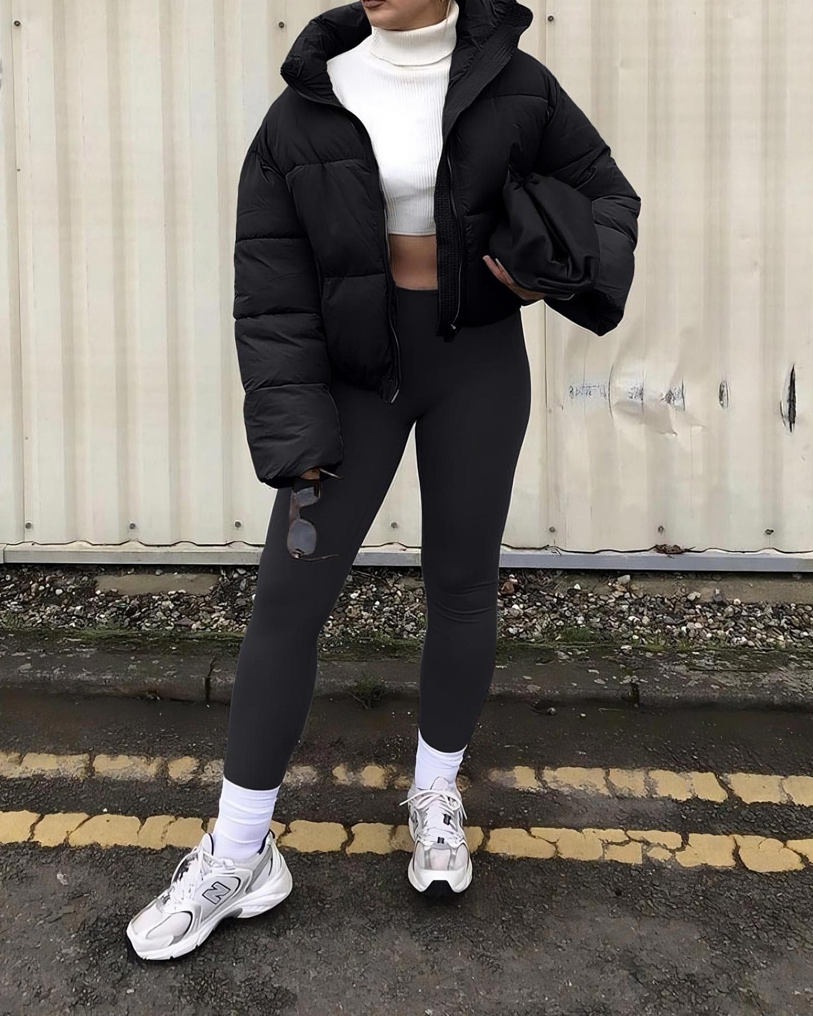Piumino corto invernale da donna 2023 a maniche lunghe giacca corta leggera con zip cappotto con tasche