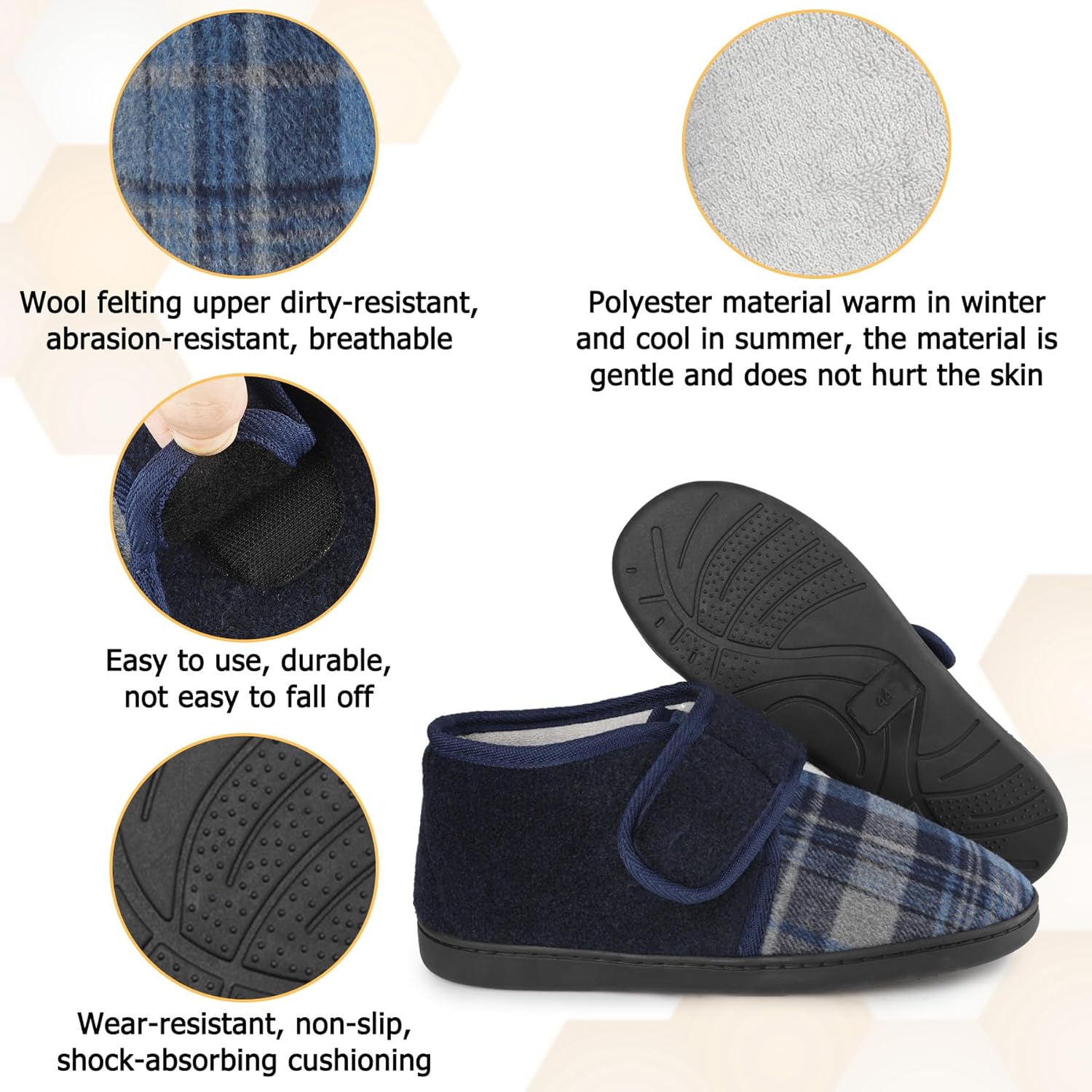 riemot Mens Diabetic Swollen Feet Edema Arthritis House Warm Slippers,Adjustable Wide Non-slip Comfortable Soft Memory Foam Insoles Shoes - Image 7