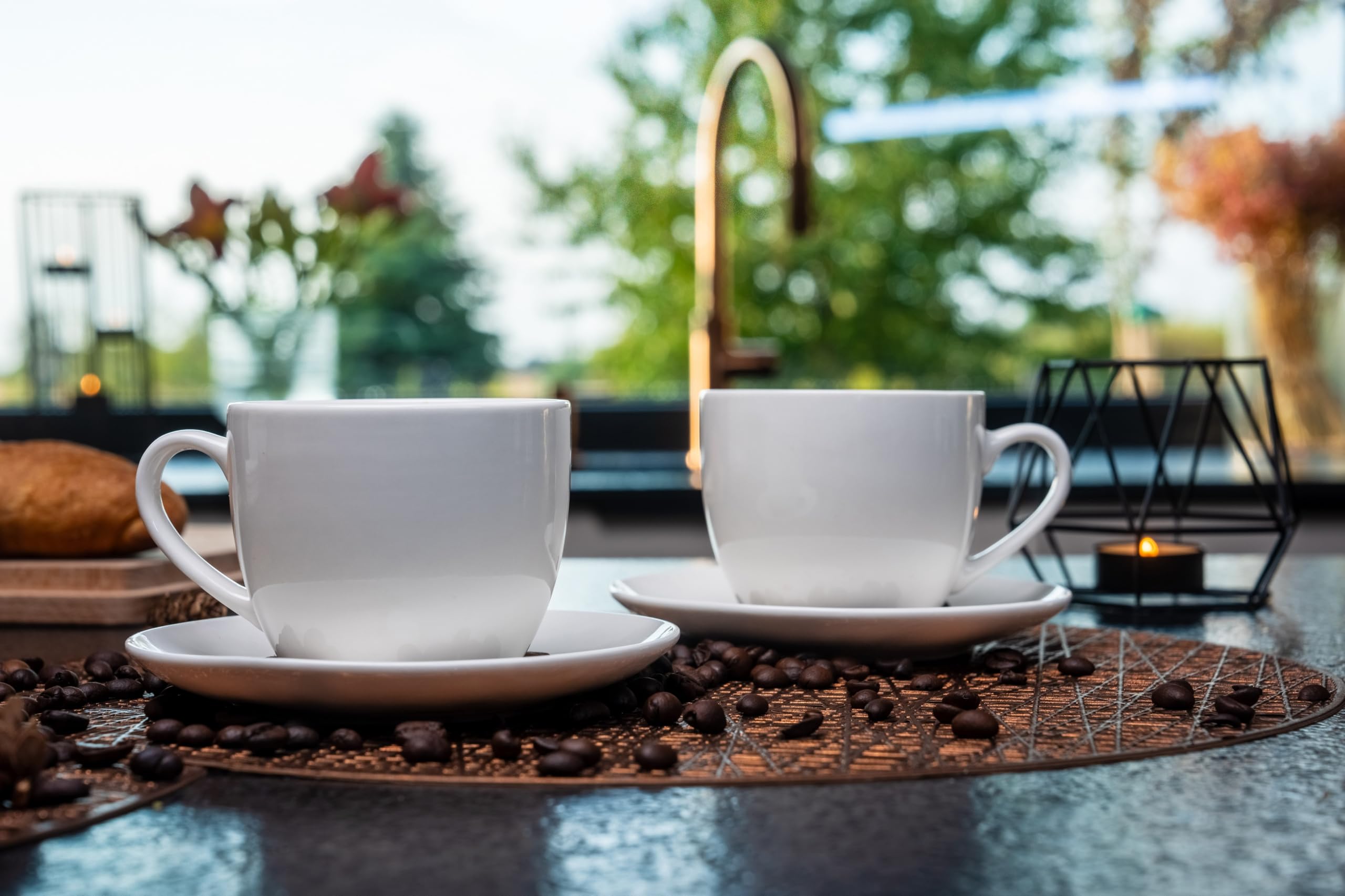 Livello Amalfi Zestaw Filiżanek do Kawy 250 ml – 6 x Filiżanka + 6 x Spodek (12 el.) | Biała Porcelana Premium | Duże Filiżanki do Kawy i Herbaty | Elegancki Komplet na 6 Osób | Zmywarka
