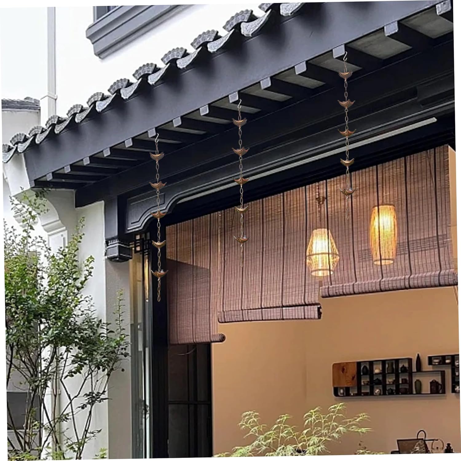 rain Chains Rain Chain Copper Imitation Chains for Gutters 3.3ft with 5 Cups Easy to Install Catcher for Outside Courtyards Replacement for Downspout Style 2