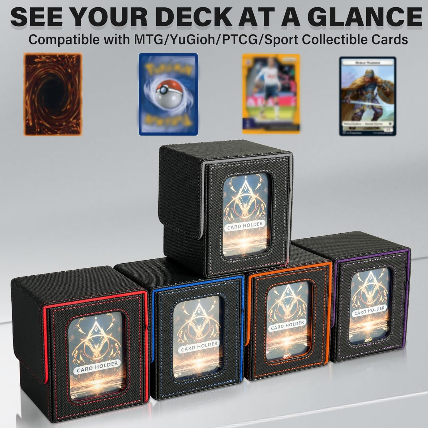 Card Deck Box for MTG Commander, Magnetic Card Display Case, TCG Card Storage Box, Holds 100 Double-Sleeved Cards, Black&Grey