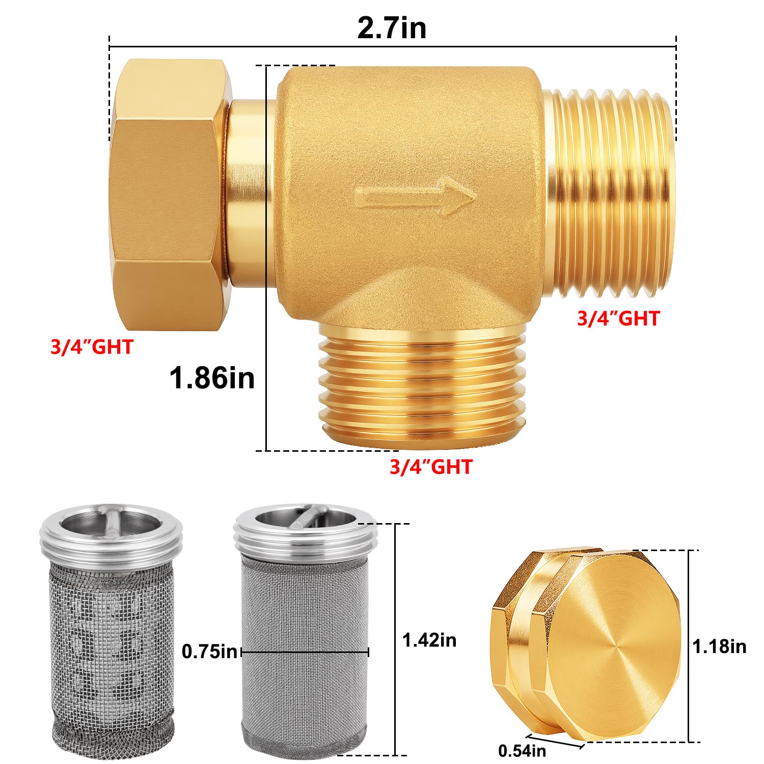 Garden Hose Filter Attachment with 100 Mesh and 40 Mesh Stainless Steel Screen,Brass Filter Pressure Washer Inlet for RV Camping Car Wash Rainwater Filtration (with Cap) — Amazon image 2