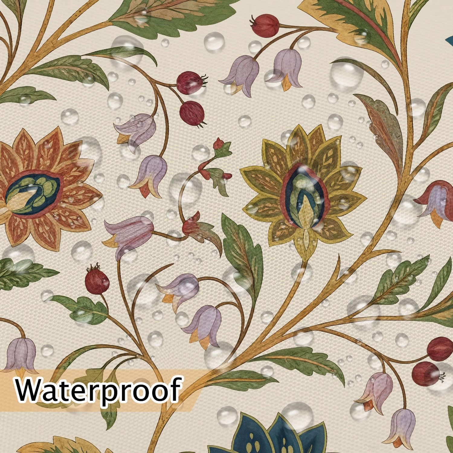 Vintage Floral Shower Curtain for Bathroom, Rustic Farmhouse Beige and Teal Sage Green Boho Botanical Shower Curtains, Retro Cottagecore Wildflower Aesthetic Bath Curtain Set with Hooks， 72 x 72 Inch