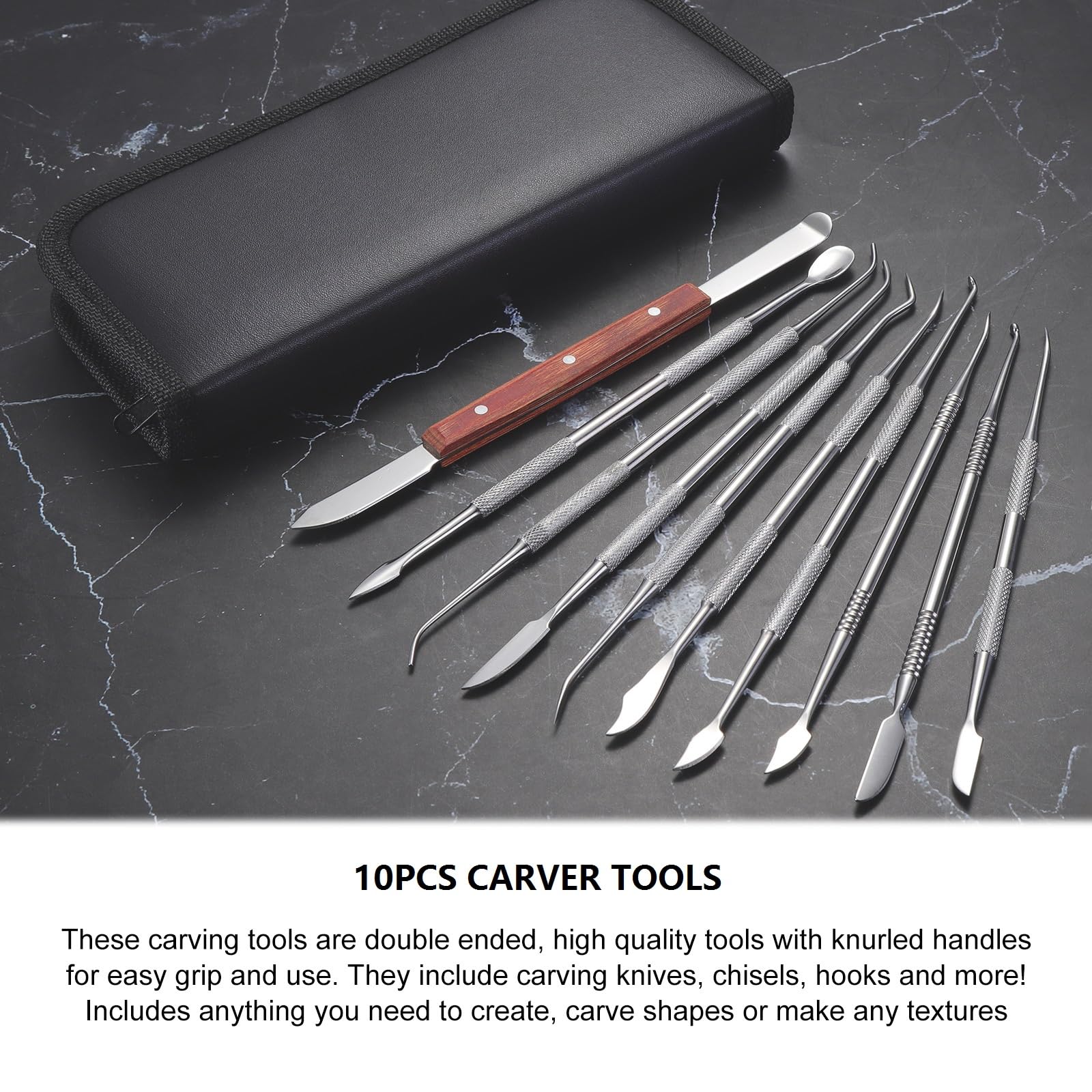 Lot De 5 Outils De Sculpture De Cire En Acier Inoxydable à Double Extrémité Avec étui De Transport Pour Sculpter, Détailler, Sculpture De Poterie, Argent