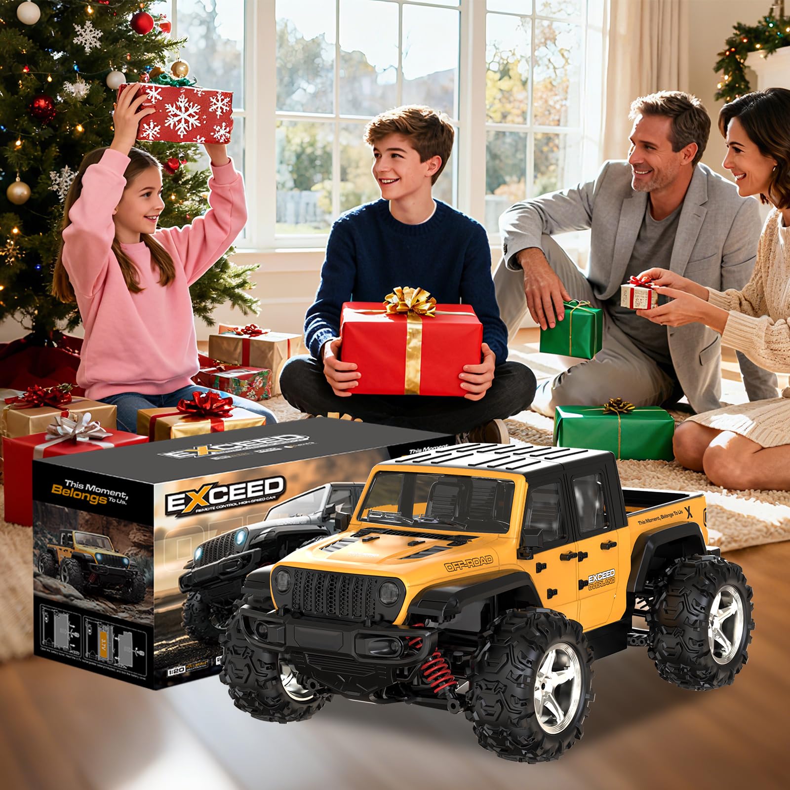 FEIMUOSI Voiture Télécommandée Car Fast Truck : Voiture RC 35 km/h 2,4 GHz 4 Roues Motrices Tout-Terrain Crawler Jouet pour Enfants et Adultes Cadeaux d'anniversaire ou de Noël