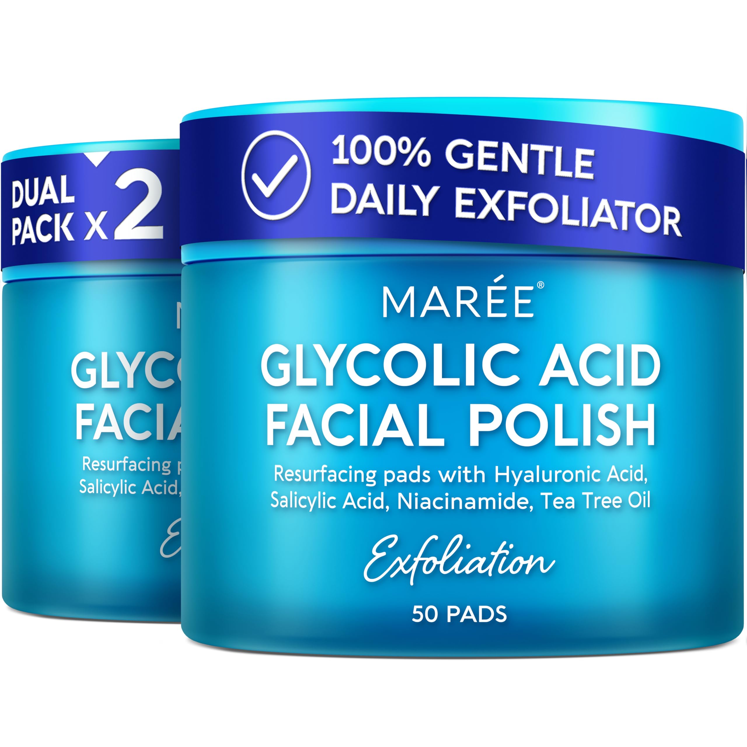 MAREE Glycolic Acid Polishes 2 PACK - Toner Polishes for Face Cleansing - Tea Tree Oil, Salicylic Acid & Vitamins E, B3, B5 - Facial Peel & Radiance Deep Cleaning Effect