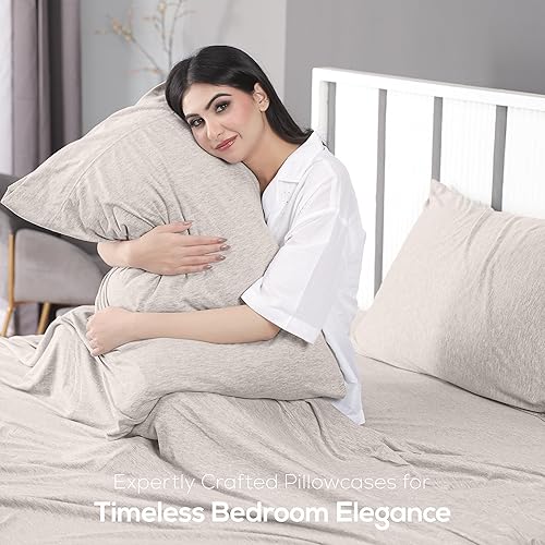 Miniatura 4 de Utopia - Juego de sábanas de algodón de punto de jersey de 4 piezas, suave, tela elástica (Queen, avena)