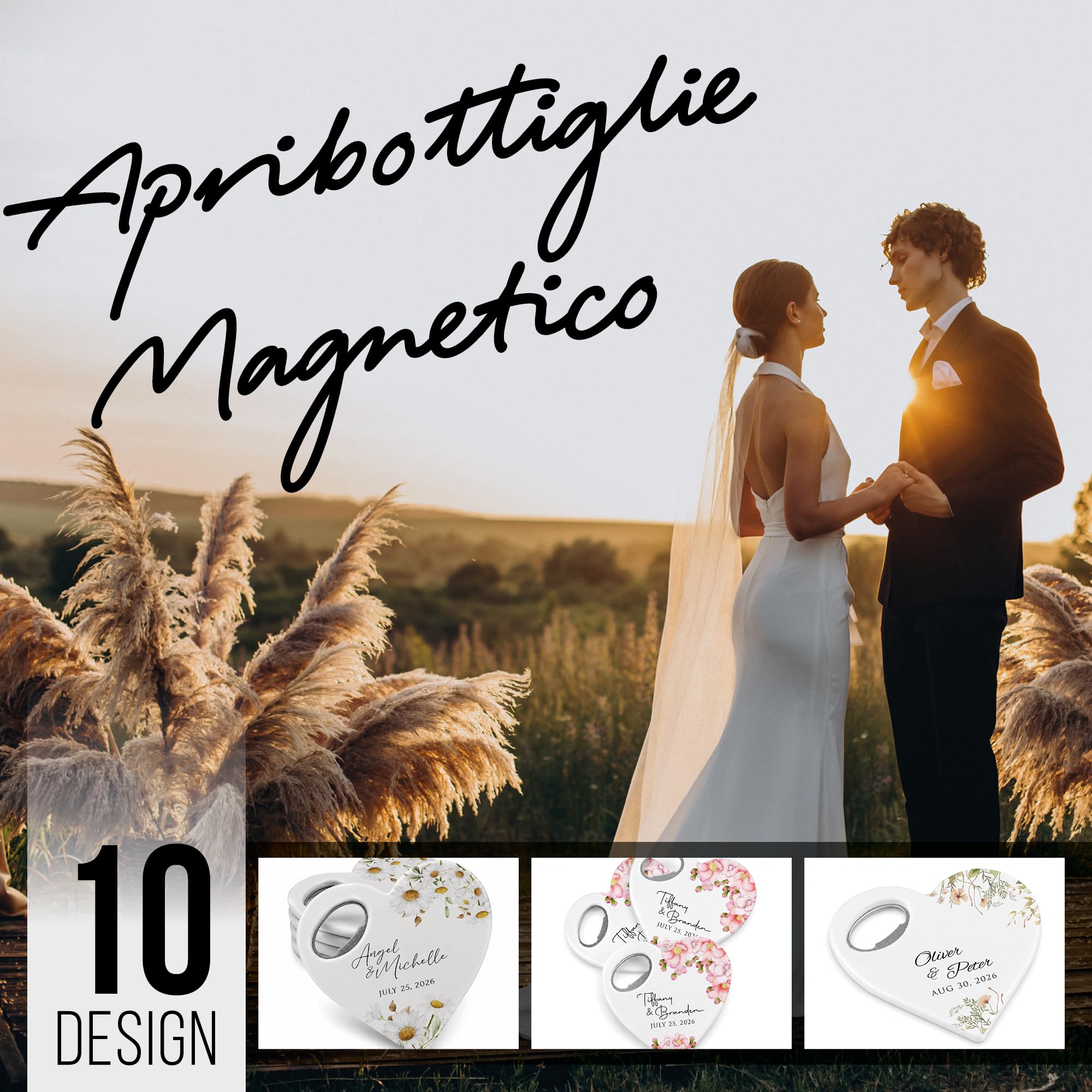 BABY SHOWER CHOCOLATE Apribottiglie Magnetico a Cuore Personalizzato per Matrimonio – Bomboniera per Invitati con Nomi e Data – Apribottiglie con Calamita Personalizzabile – 30, 50 o 100 Pezzi