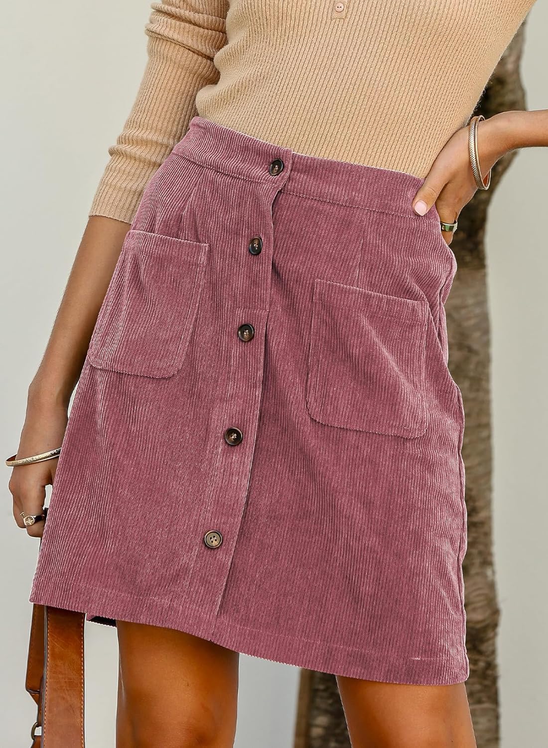 Happy Sailed Womens Corduroy Skirts Fall Winter High Waisted Button Down A-line Short Mini Skirt with Pockets - Image 2